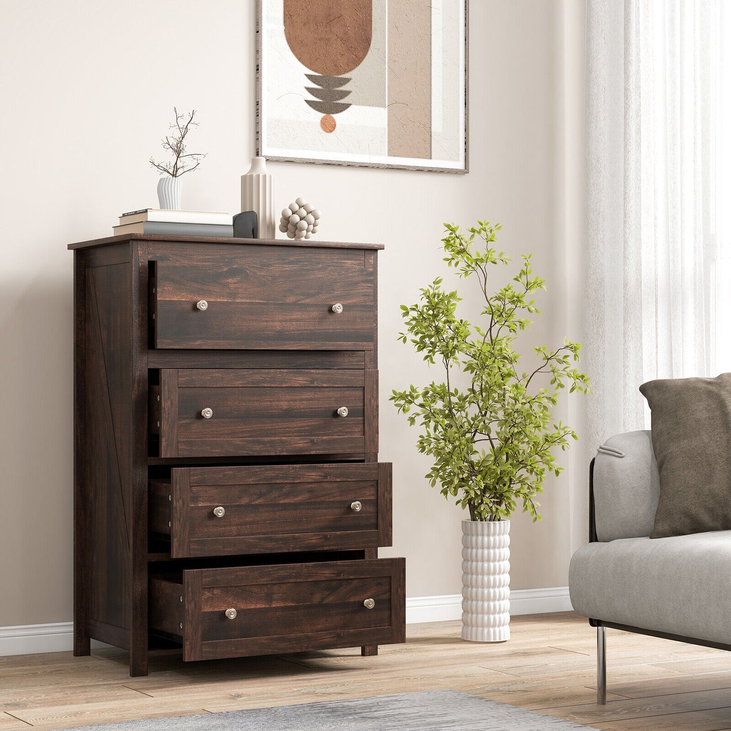 Modern 4 Drawer Storage Dresser with Spacious Drawers for Bedroom Living Room Nursery Closet