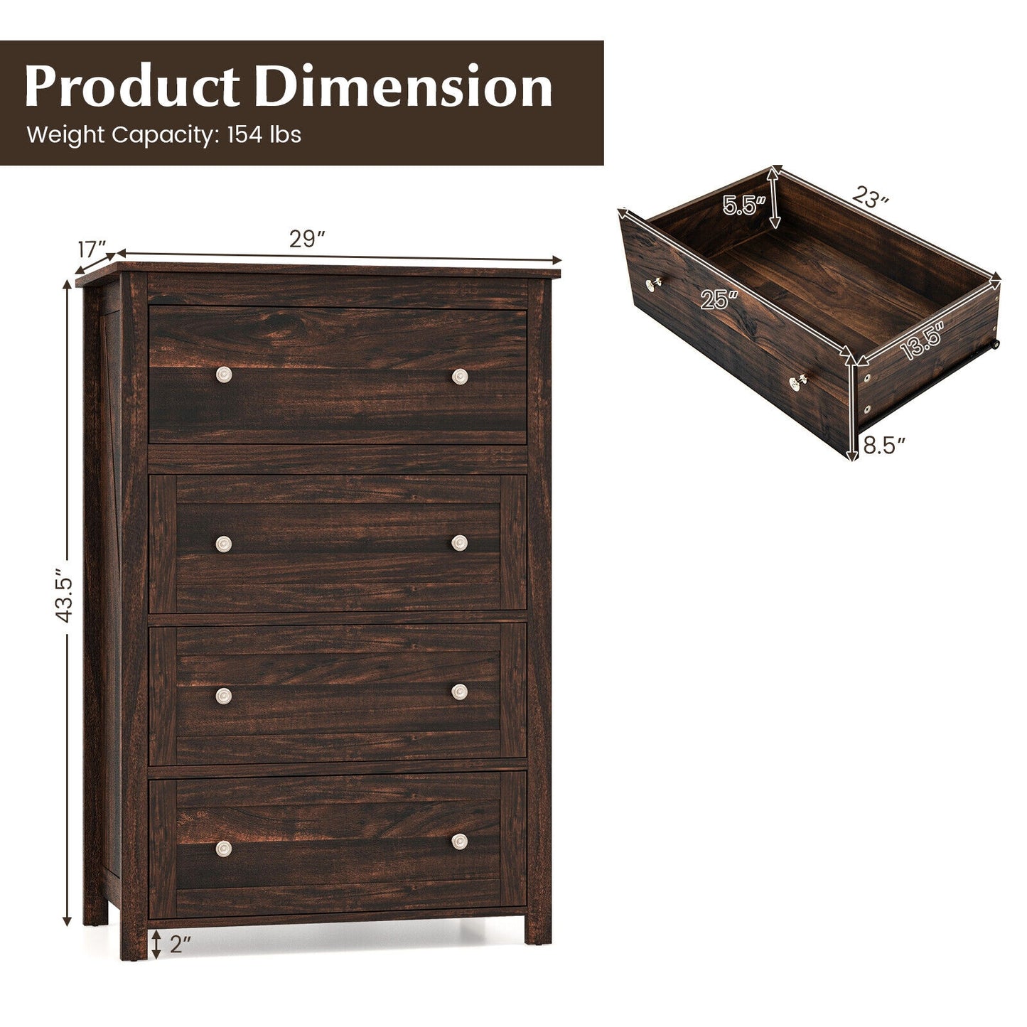 Modern 4 Drawer Storage Dresser with Spacious Drawers for Bedroom Living Room Nursery Closet