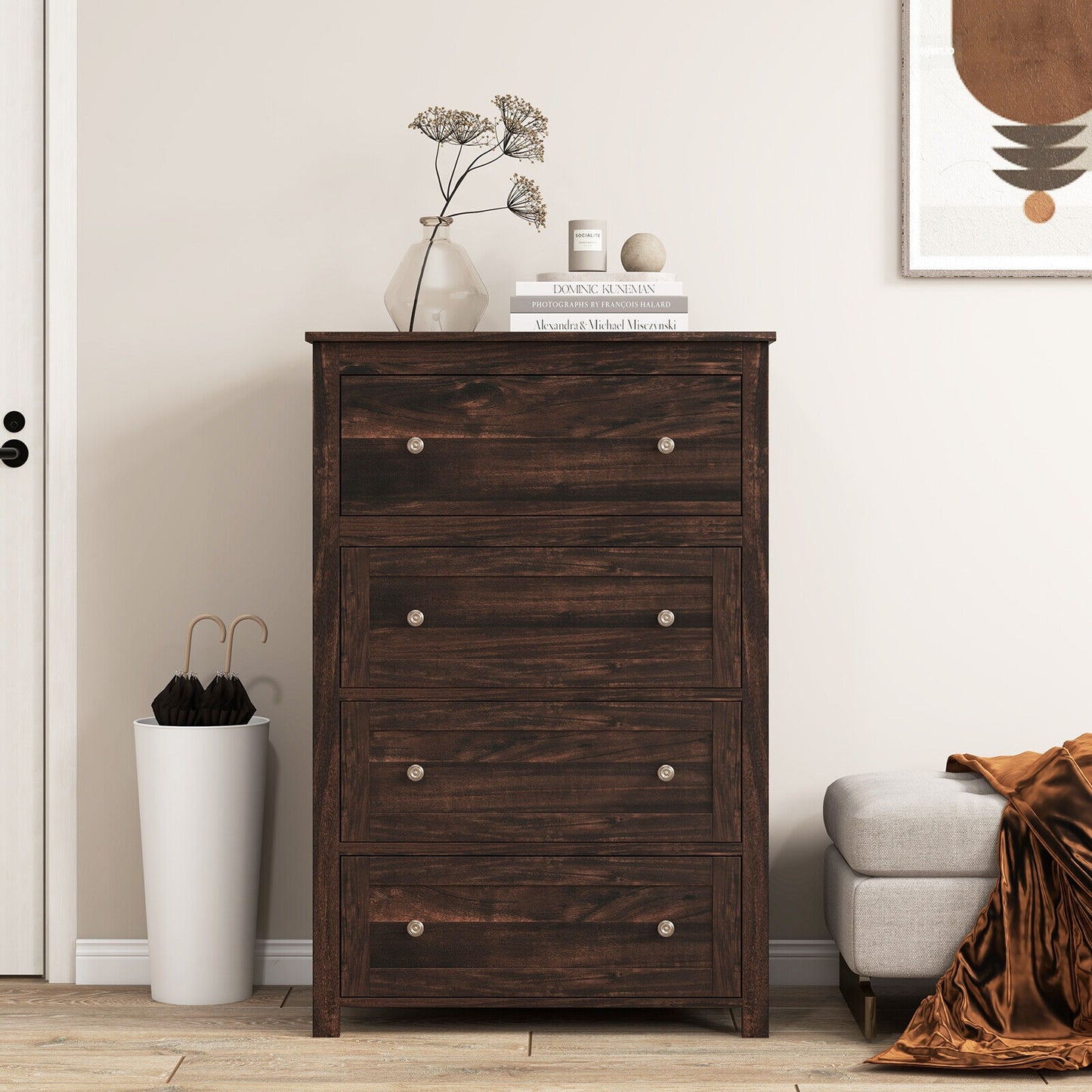 Modern 4 Drawer Storage Dresser with Spacious Drawers for Bedroom Living Room Nursery Closet
