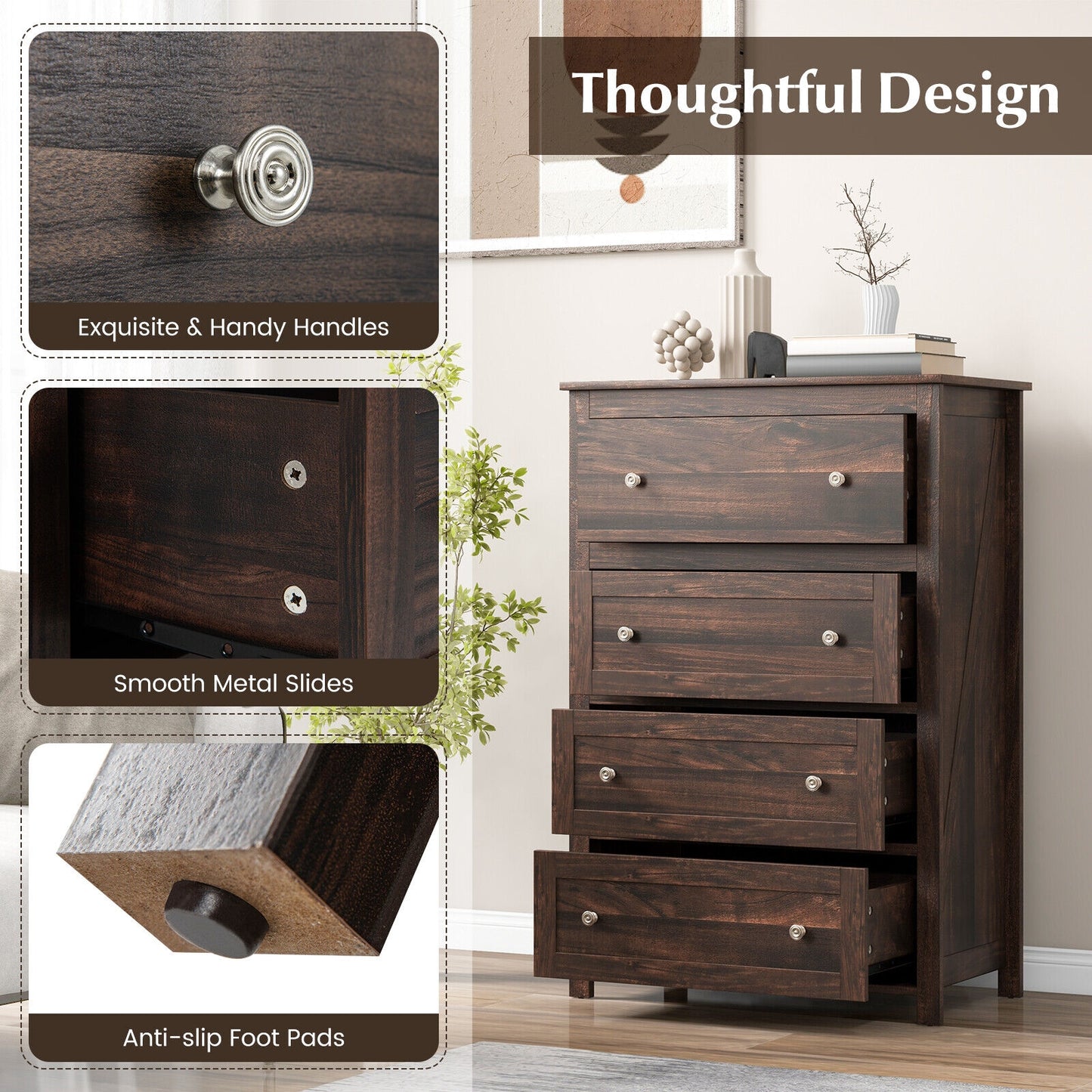 Modern 4 Drawer Storage Dresser with Spacious Drawers for Bedroom Living Room Nursery Closet