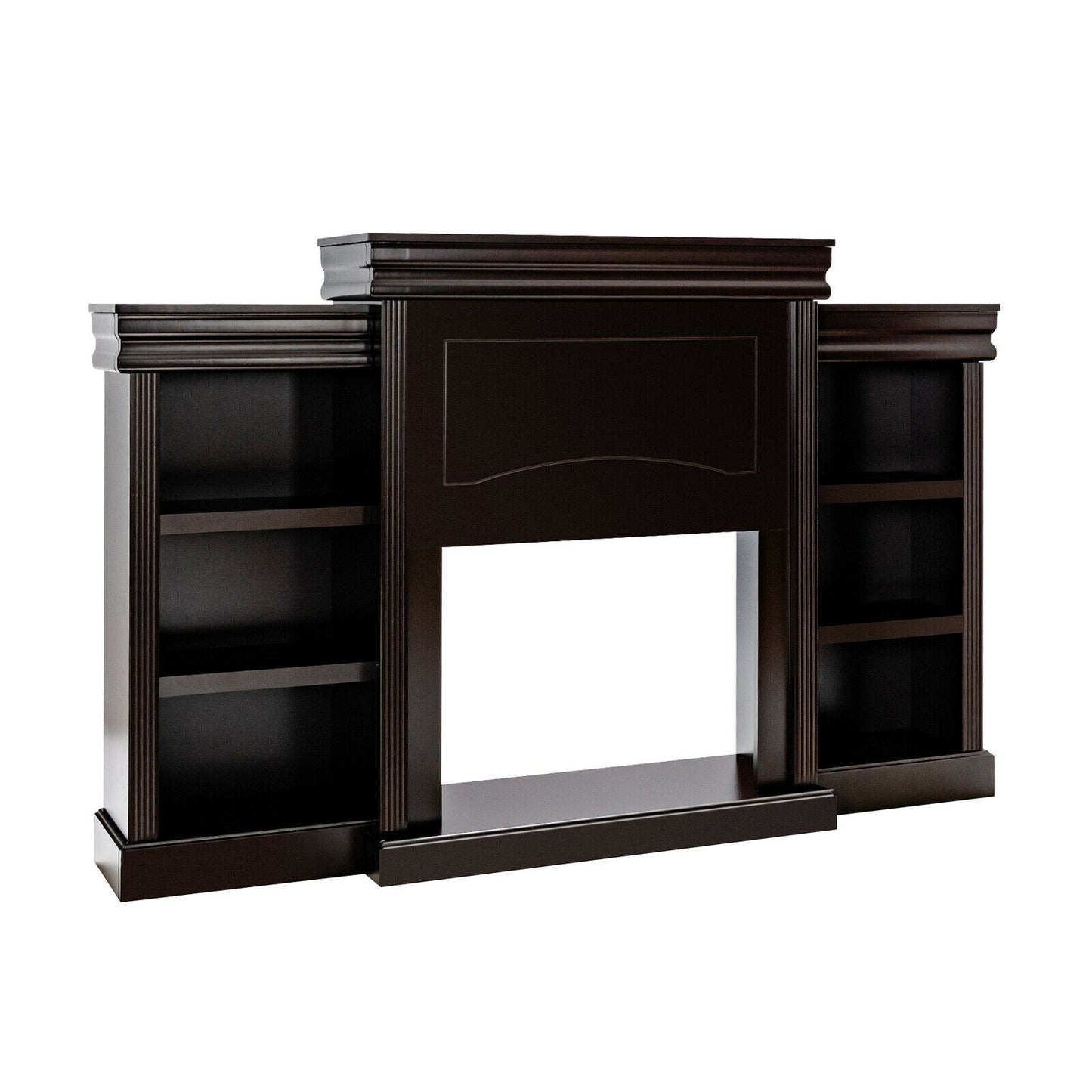 Contemporary TV Stand with Open Bookcase and Fireplace Cabinet for 40 Inch TVs – Brown