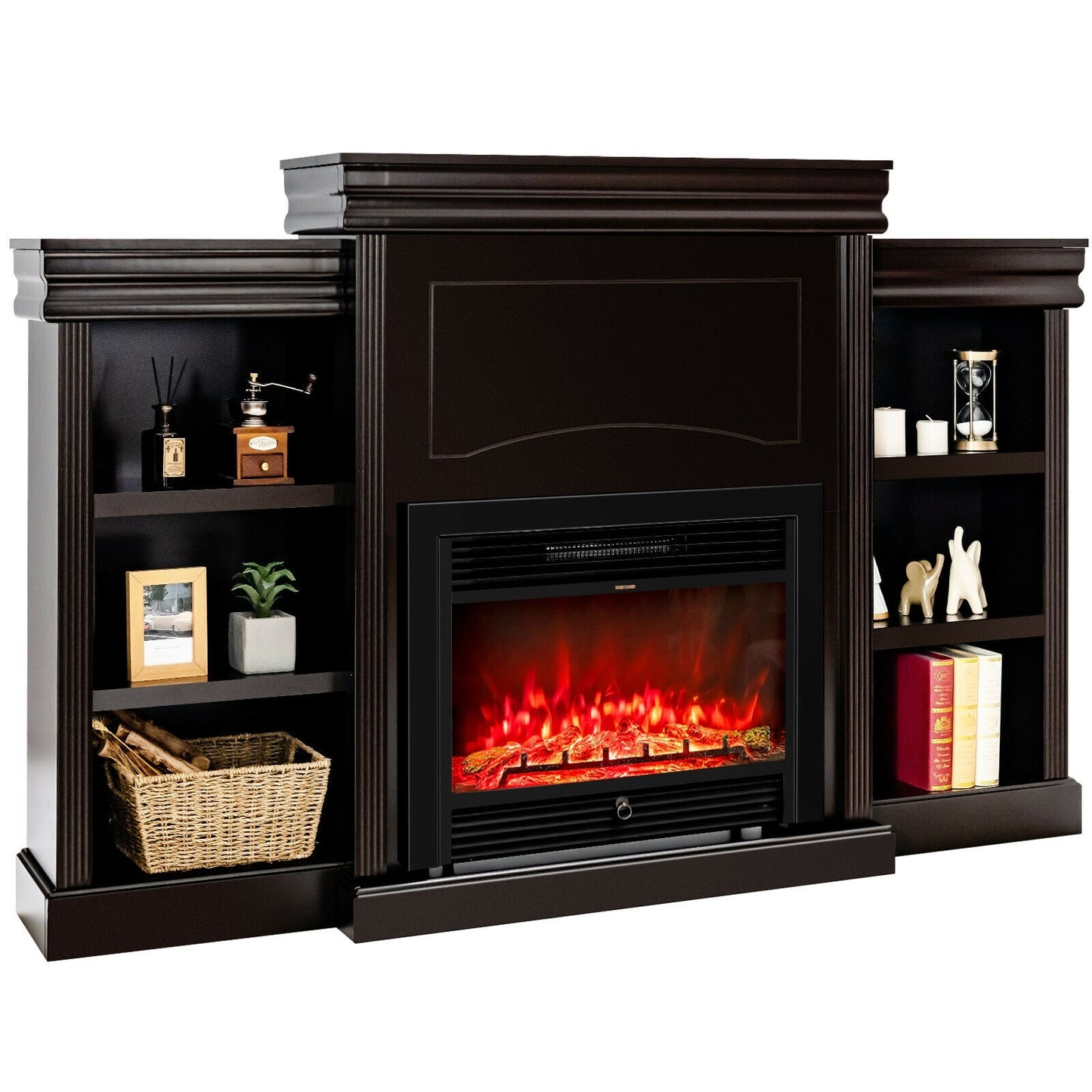 Contemporary TV Stand with Open Bookcase and Fireplace Cabinet for 40 Inch TVs – Brown