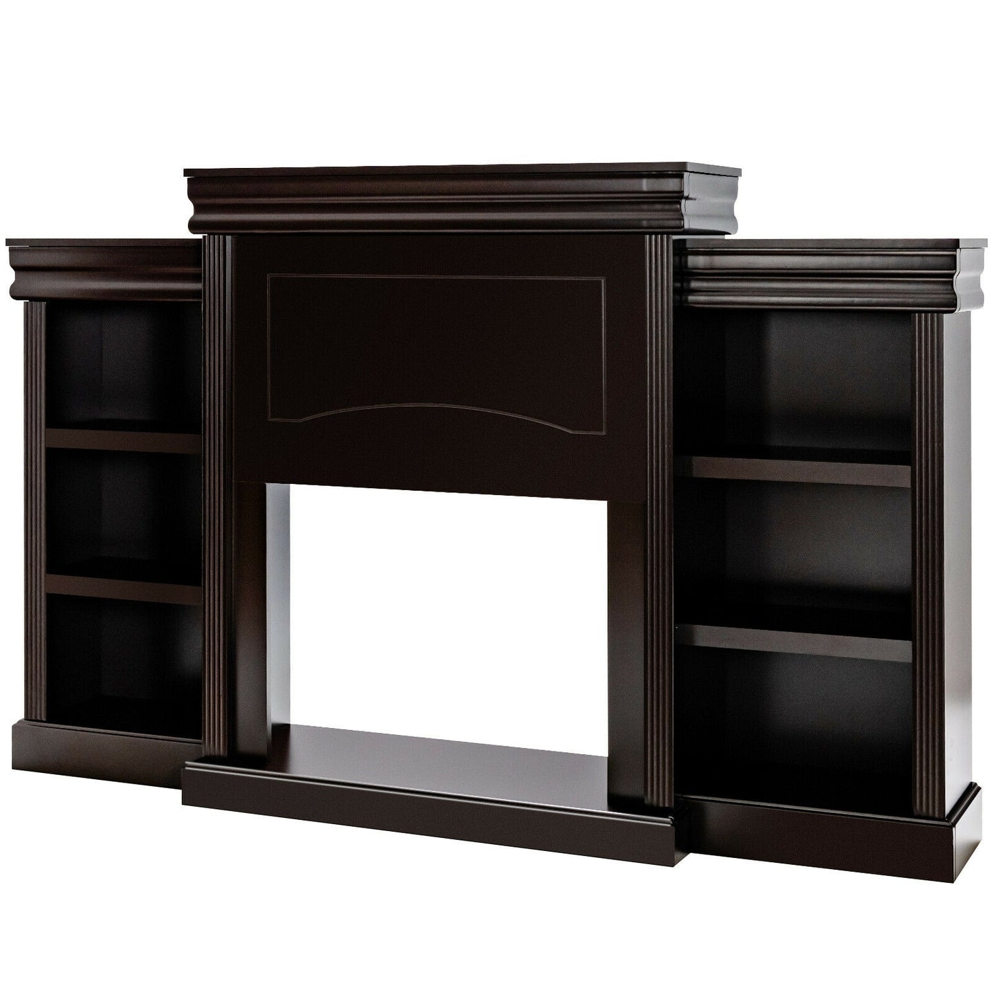 Contemporary TV Stand with Open Bookcase and Fireplace Cabinet for 40 Inch TVs – Brown