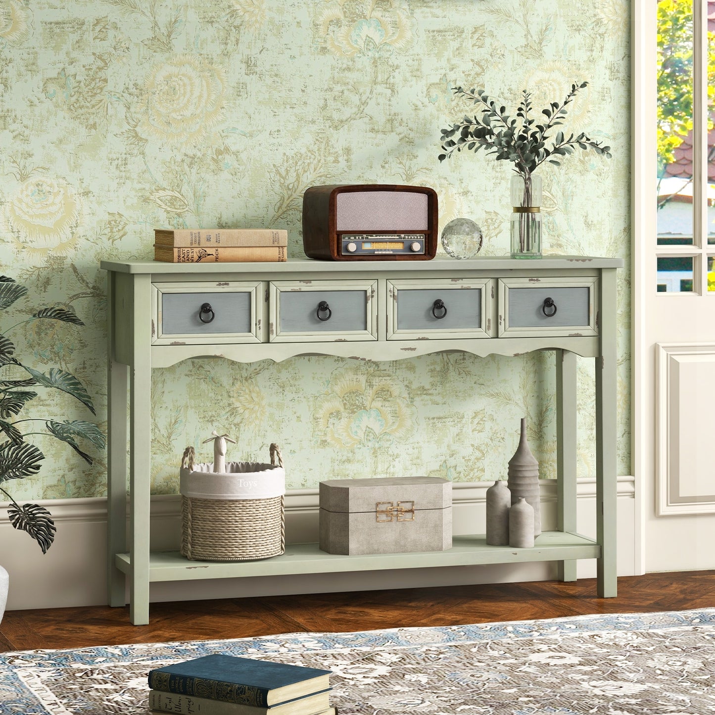 Classic Entryway Table with Two Storage Drawers and Open Shelf 48 Inch Farmhouse Look