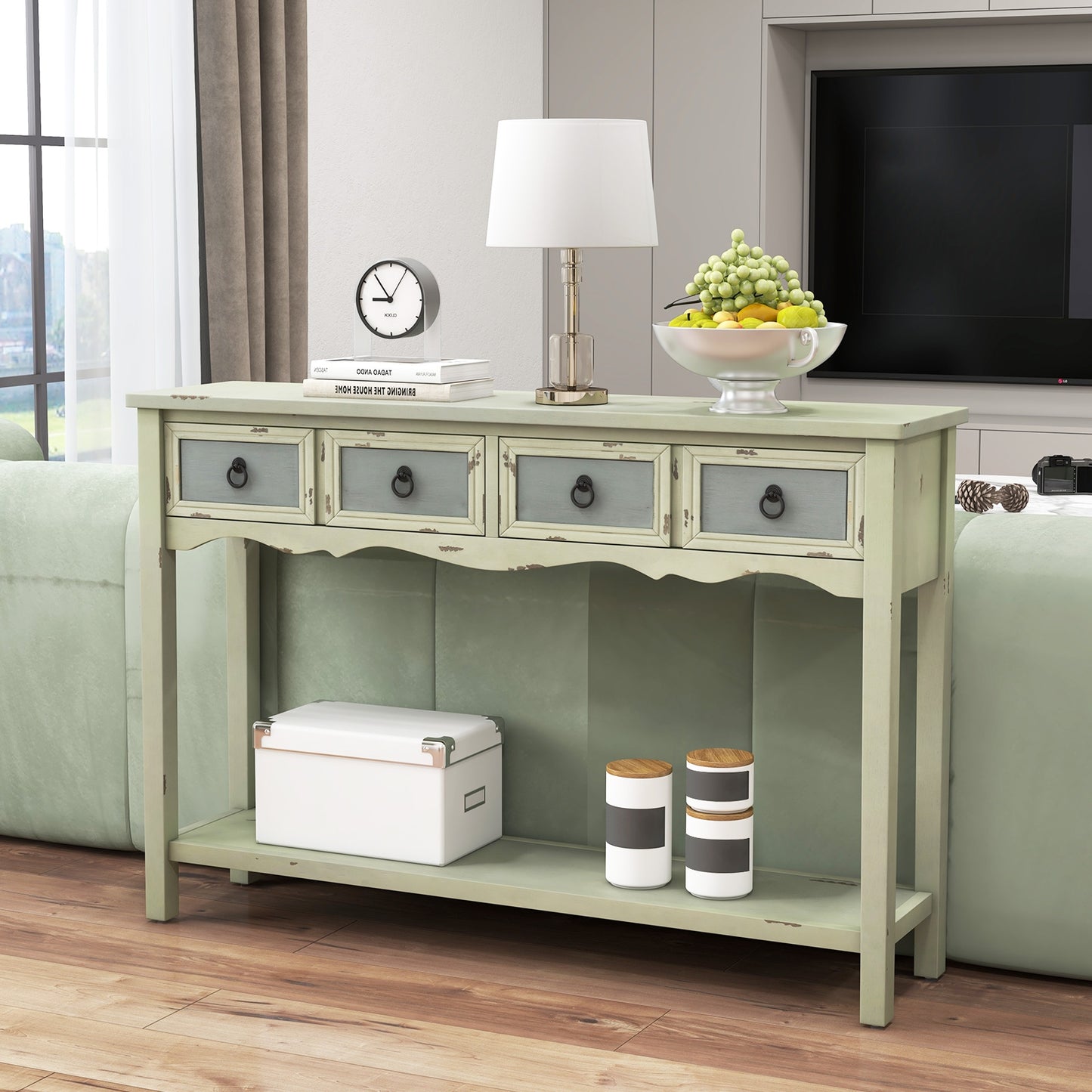 Classic Entryway Table with Two Storage Drawers and Open Shelf 48 Inch Farmhouse Look