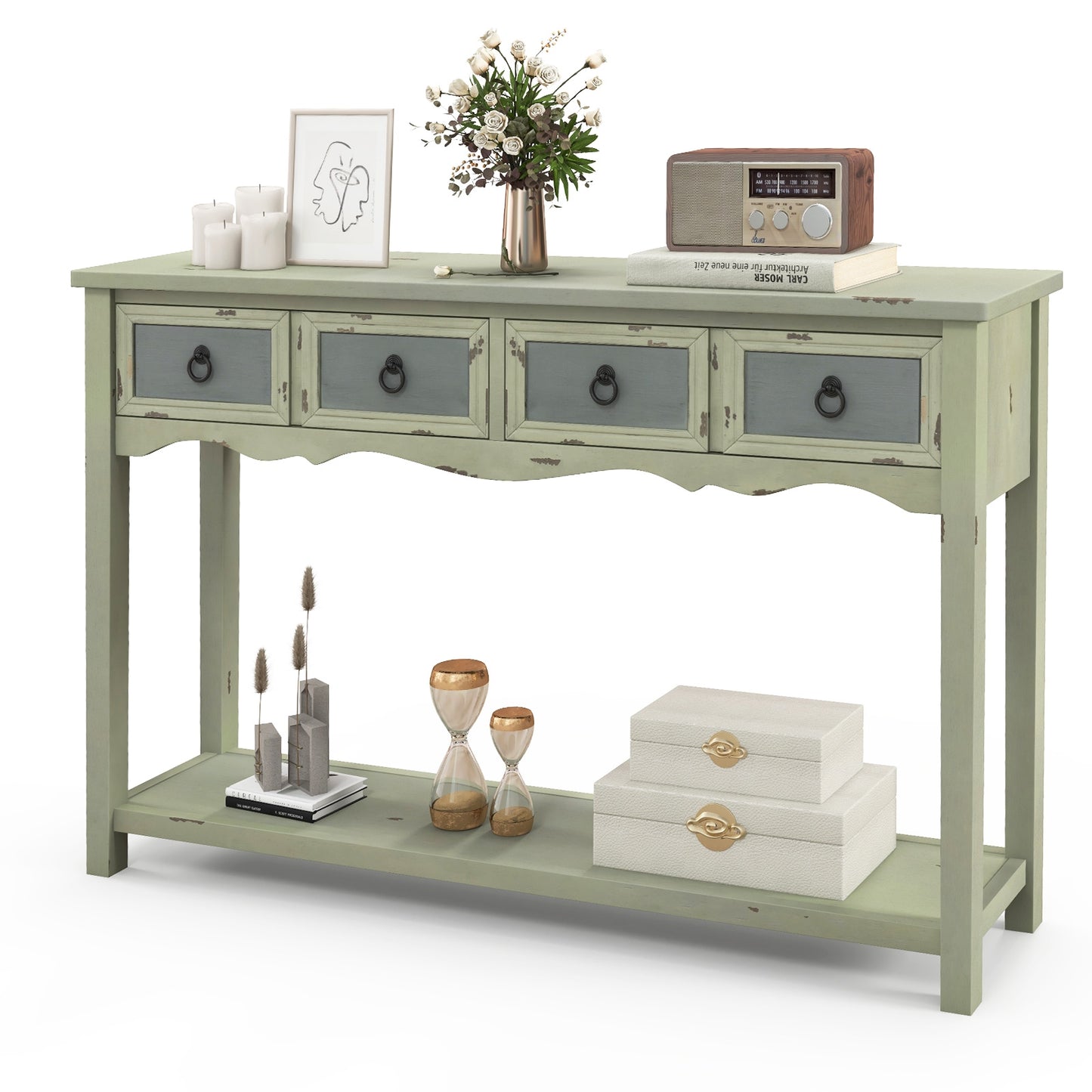 Classic Entryway Table with Two Storage Drawers and Open Shelf 48 Inch Farmhouse Look