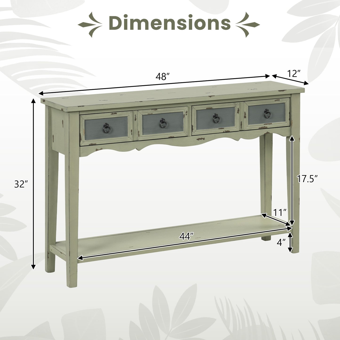 Classic Entryway Table with Two Storage Drawers and Open Shelf 48 Inch Farmhouse Look