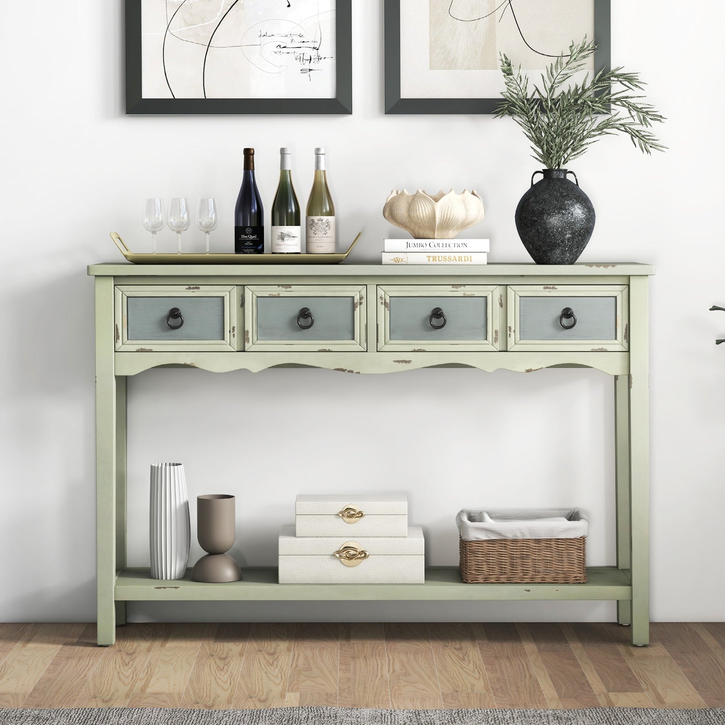 Classic Entryway Table with Two Storage Drawers and Open Shelf 48 Inch Farmhouse Look