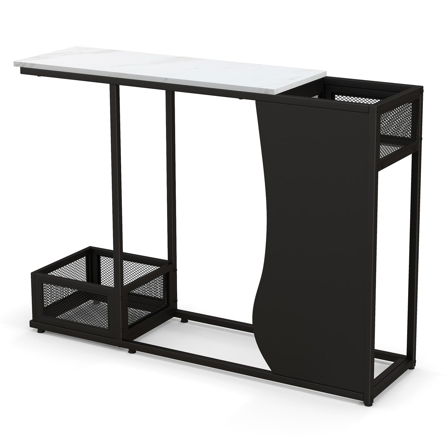 Elegant Console Table with Faux Marble Top and Built-In Plant Display 43.5 Inch