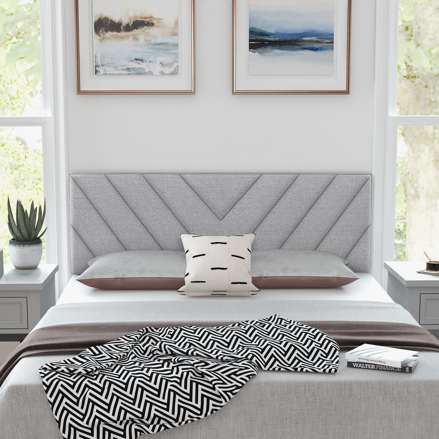 Adjustable Linen Upholstered Headboard for Full & Queen Size Beds - Grey