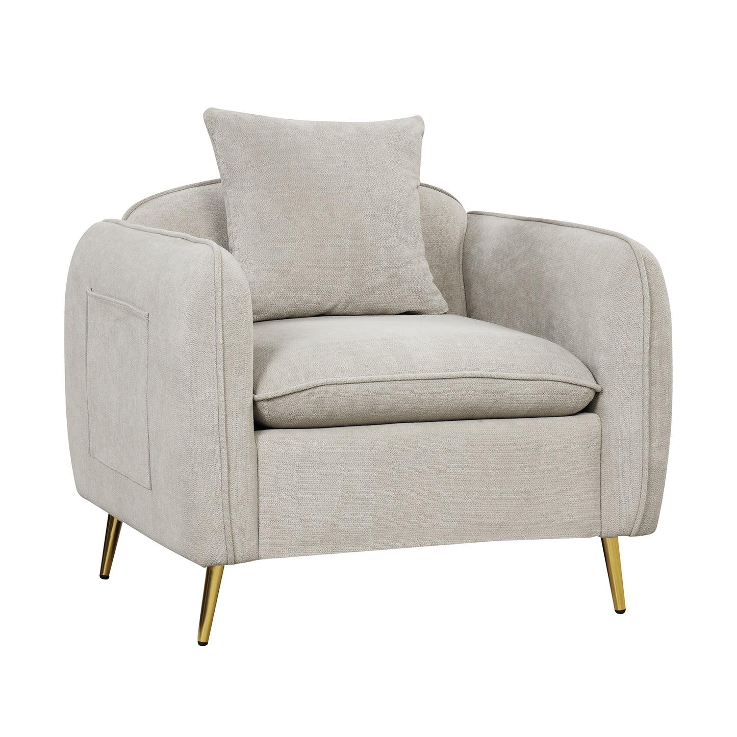 Elegant Chenille Velvet Accent Chair with Cushioned Seat and Side Storage