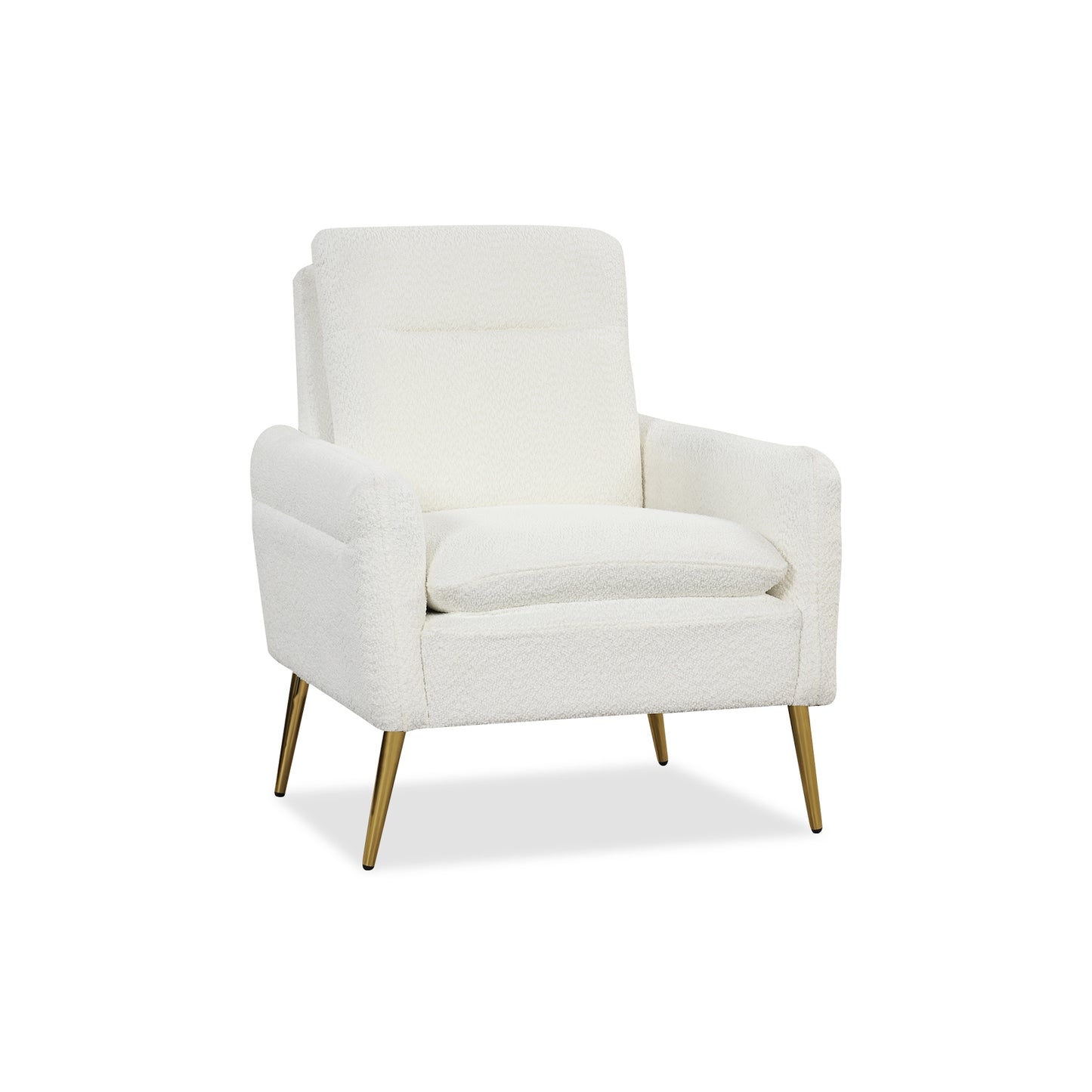 Modern Sherpa Accent Chair with Upholstered Cushion and Gold Metal Legs