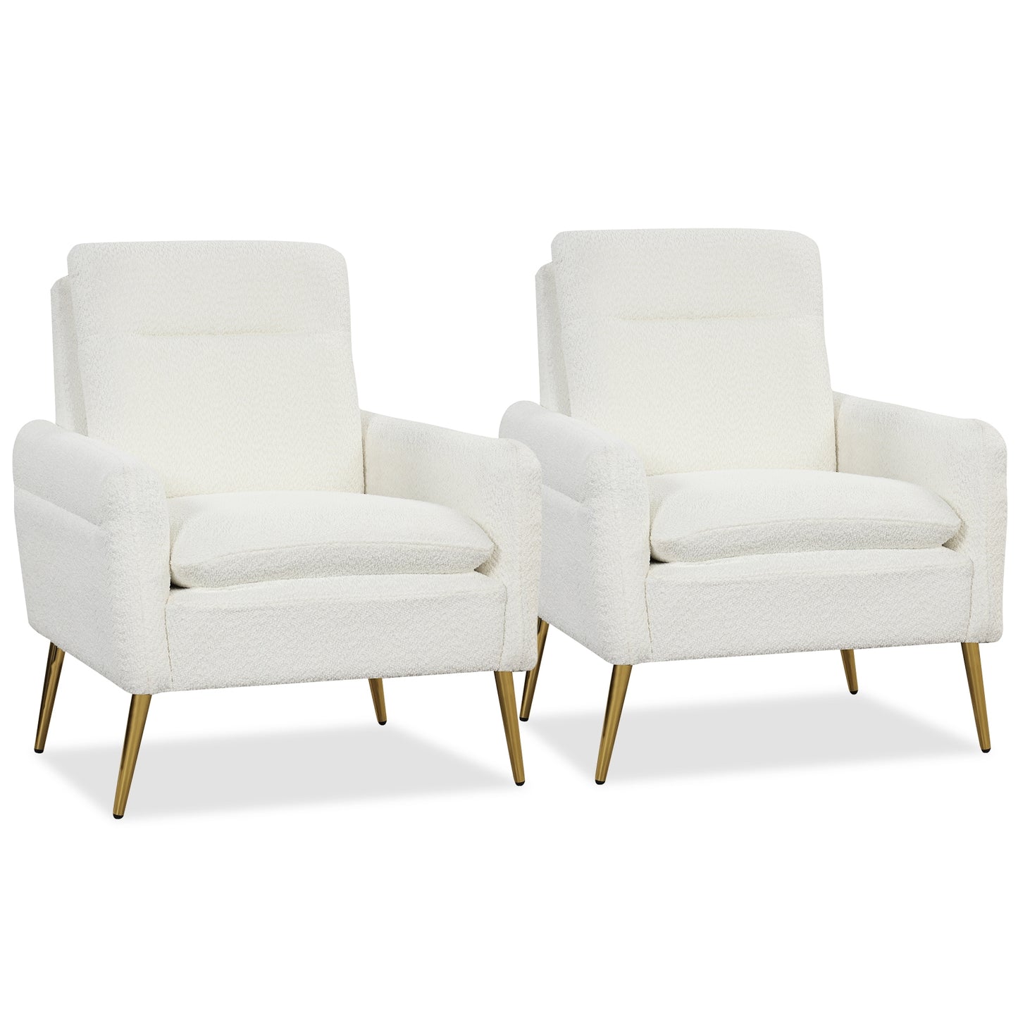 Modern Sherpa Accent Chair with Upholstered Cushion and Gold Metal Legs