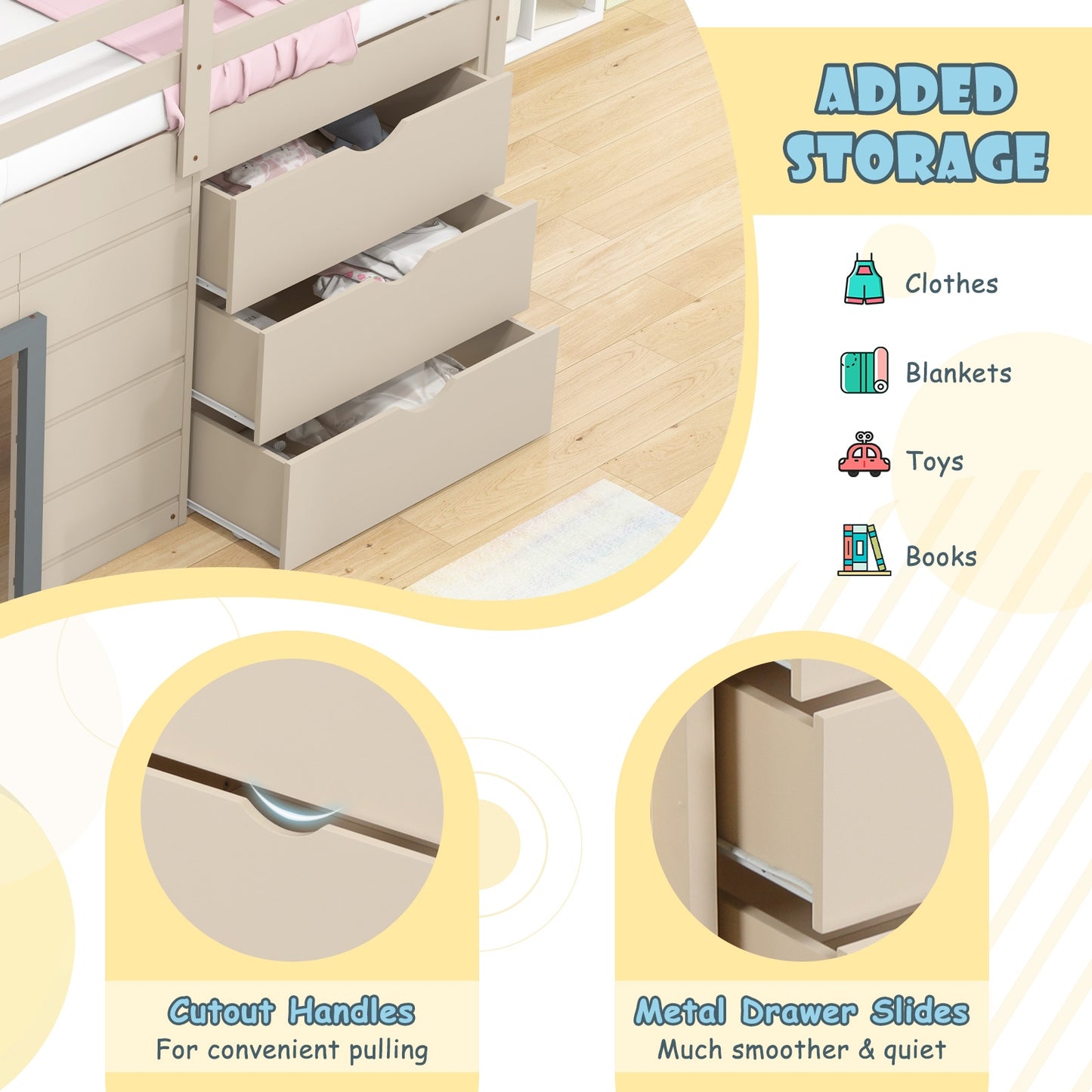 Multifunctional 3-In-1 Twin Loft Bed with Slide, Ladder, and Storage Drawers for Kids and Teens