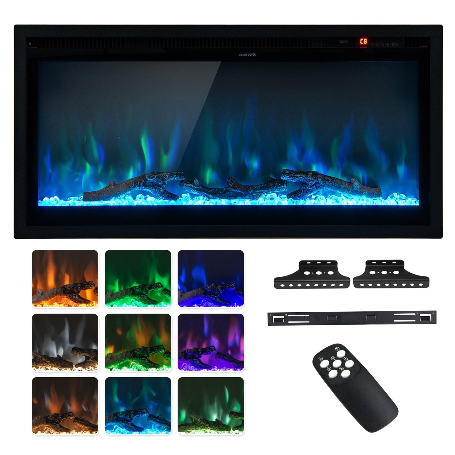 36/42/50 Inch Electric Fireplace In-Wall Recessed with Remote Control, Adjustable Color & Brightness
