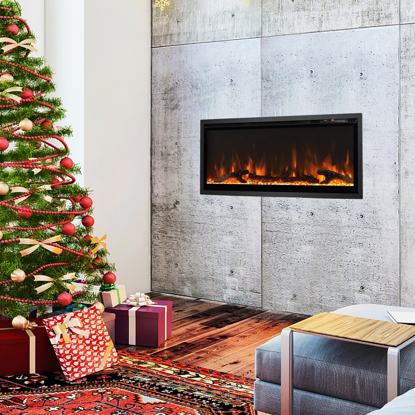 36/42/50 Inch Electric Fireplace In-Wall Recessed with Remote Control, Adjustable Color & Brightness