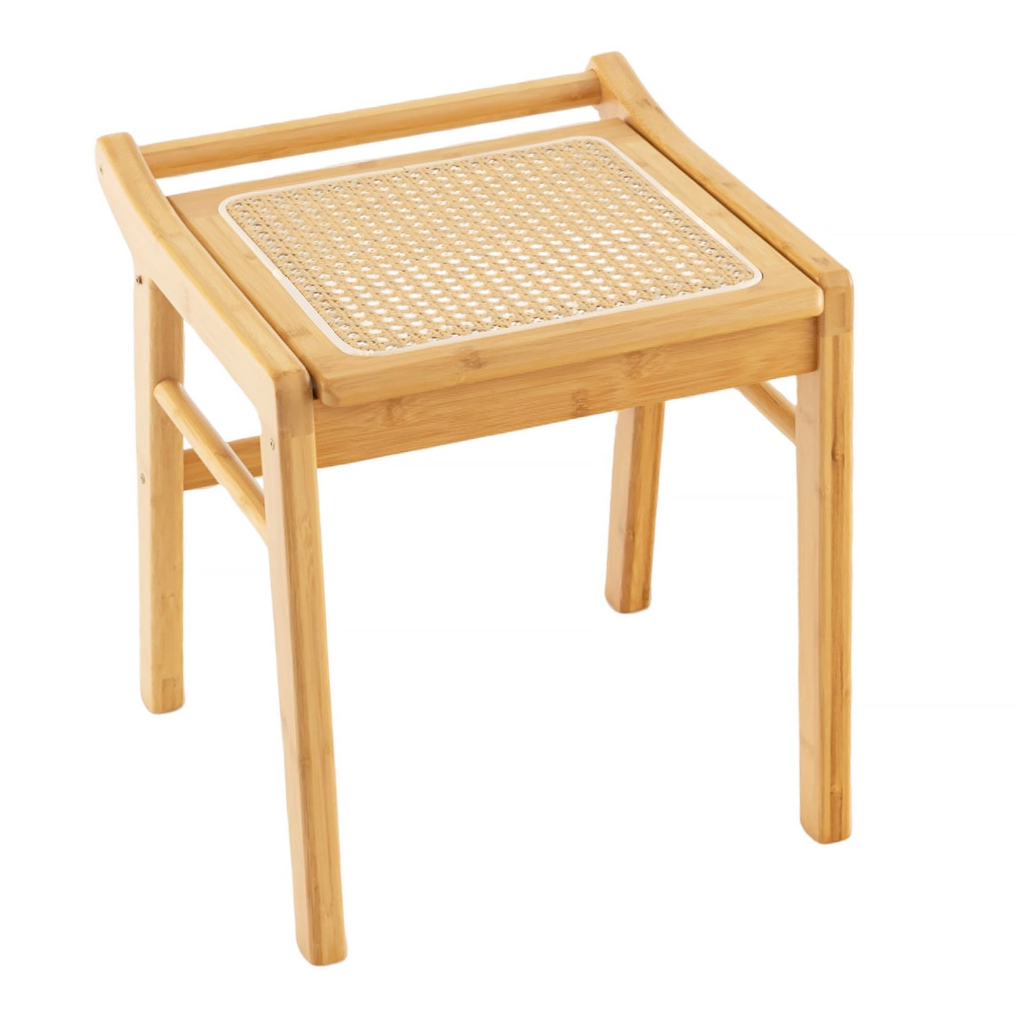 Versatile Bamboo Stool with Rattan Top for Makeup, Entryway or Footrest Use