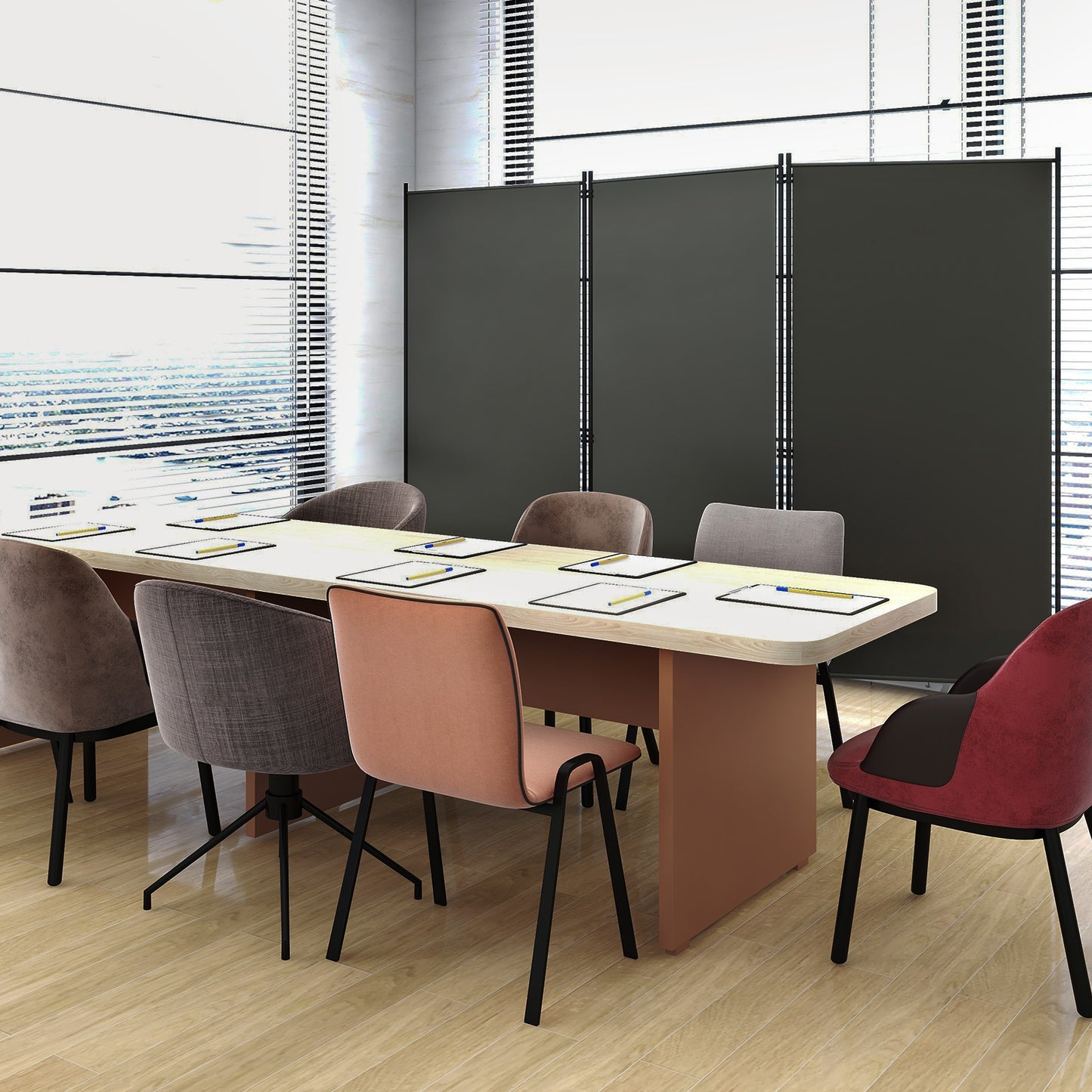 6 Foot 3 Panel Grey Room Divider with Durable Hinges and Steel Base