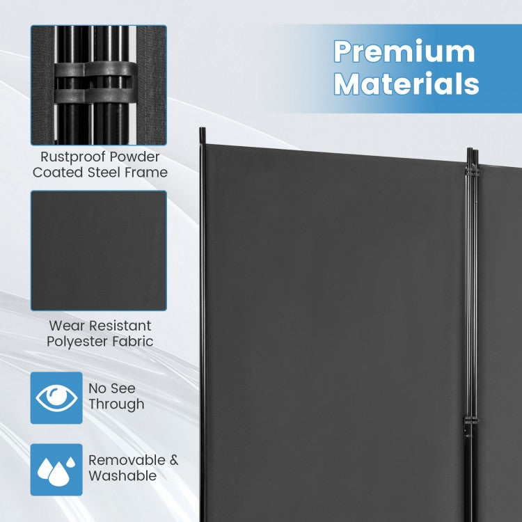 6 Foot 3 Panel Grey Room Divider with Durable Hinges and Steel Base