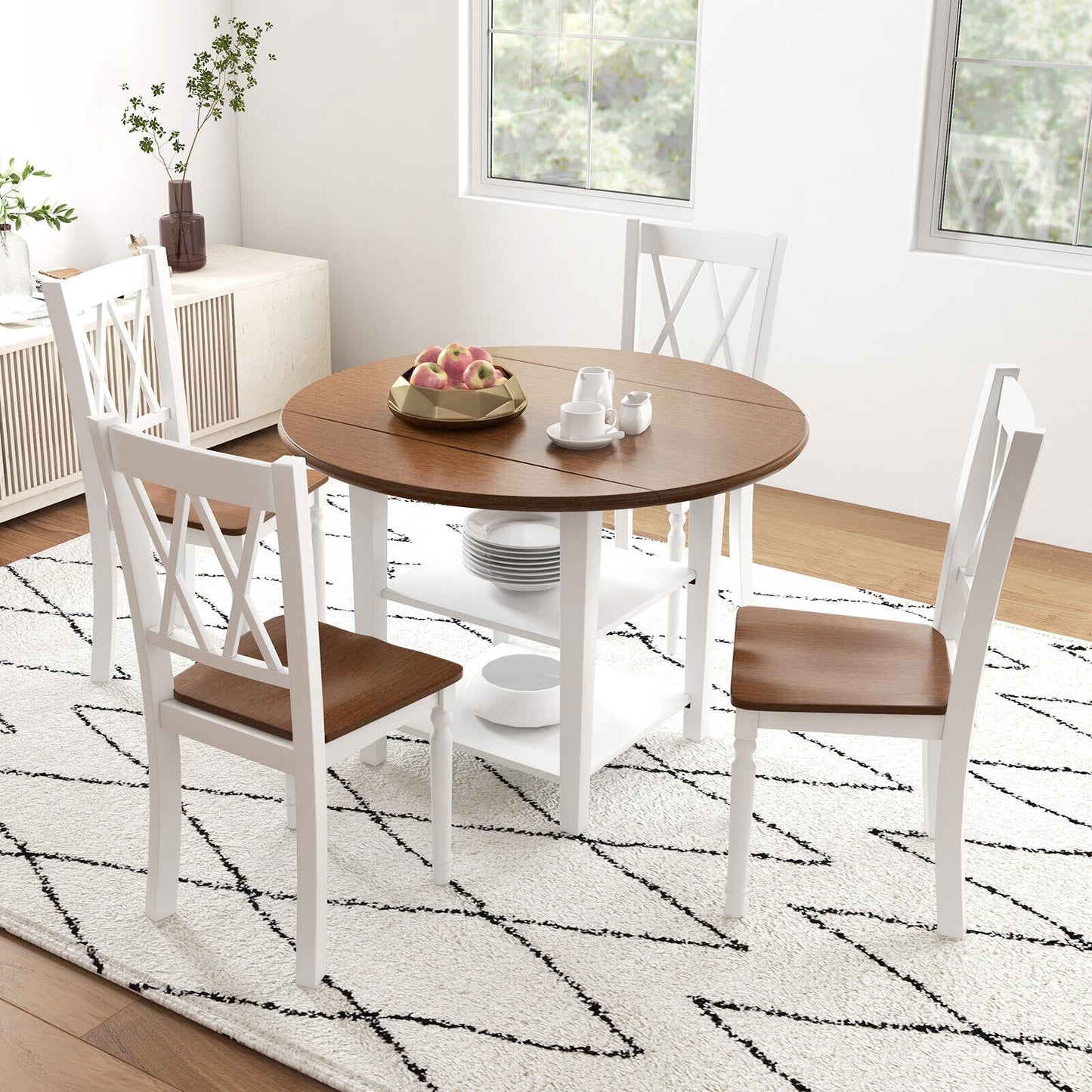 Farmhouse Wooden Dining Chairs with Rubber Wood Seat and Curved Backrest, Set of 2/4