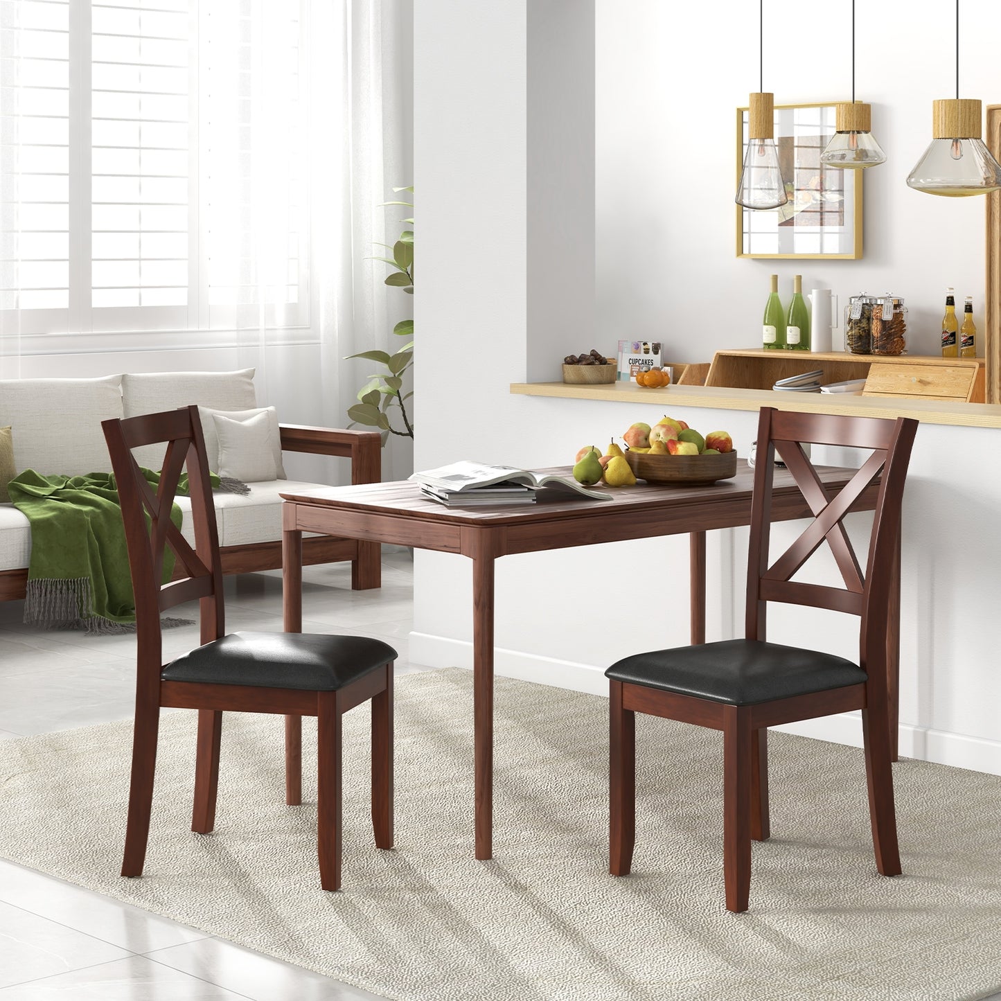 Ergonomic Wooden Dining Chairs with Padded Seat and Rubber Wood Legs, Set of 2