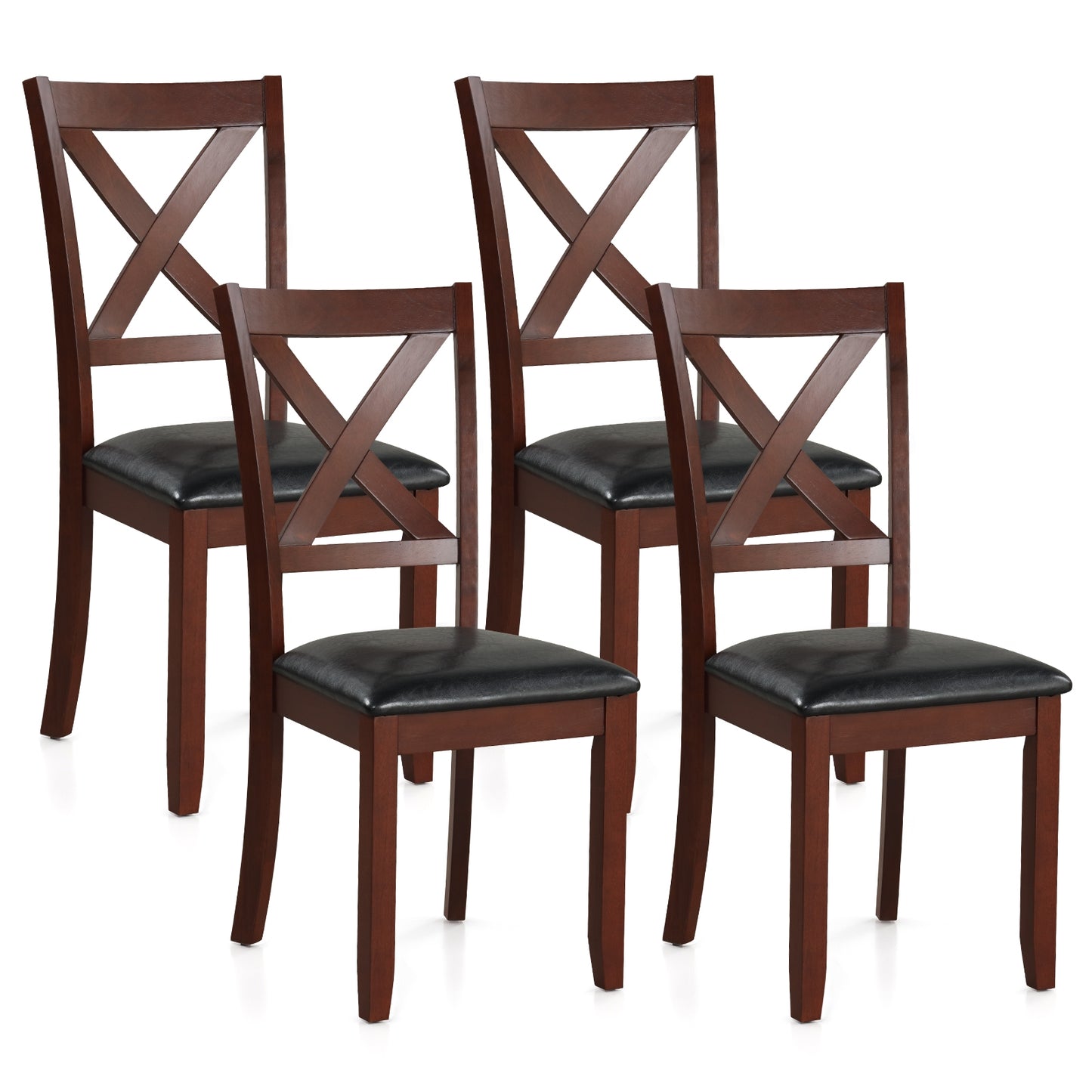 Ergonomic Wooden Dining Chairs with Padded Seat and Rubber Wood Legs, Set of 2