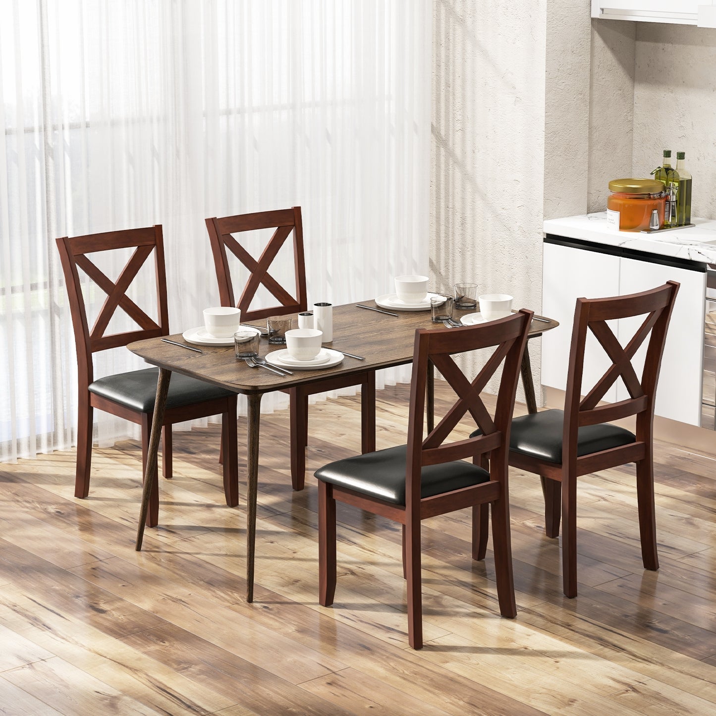 Ergonomic Wooden Dining Chairs with Padded Seat and Rubber Wood Legs, Set of 2