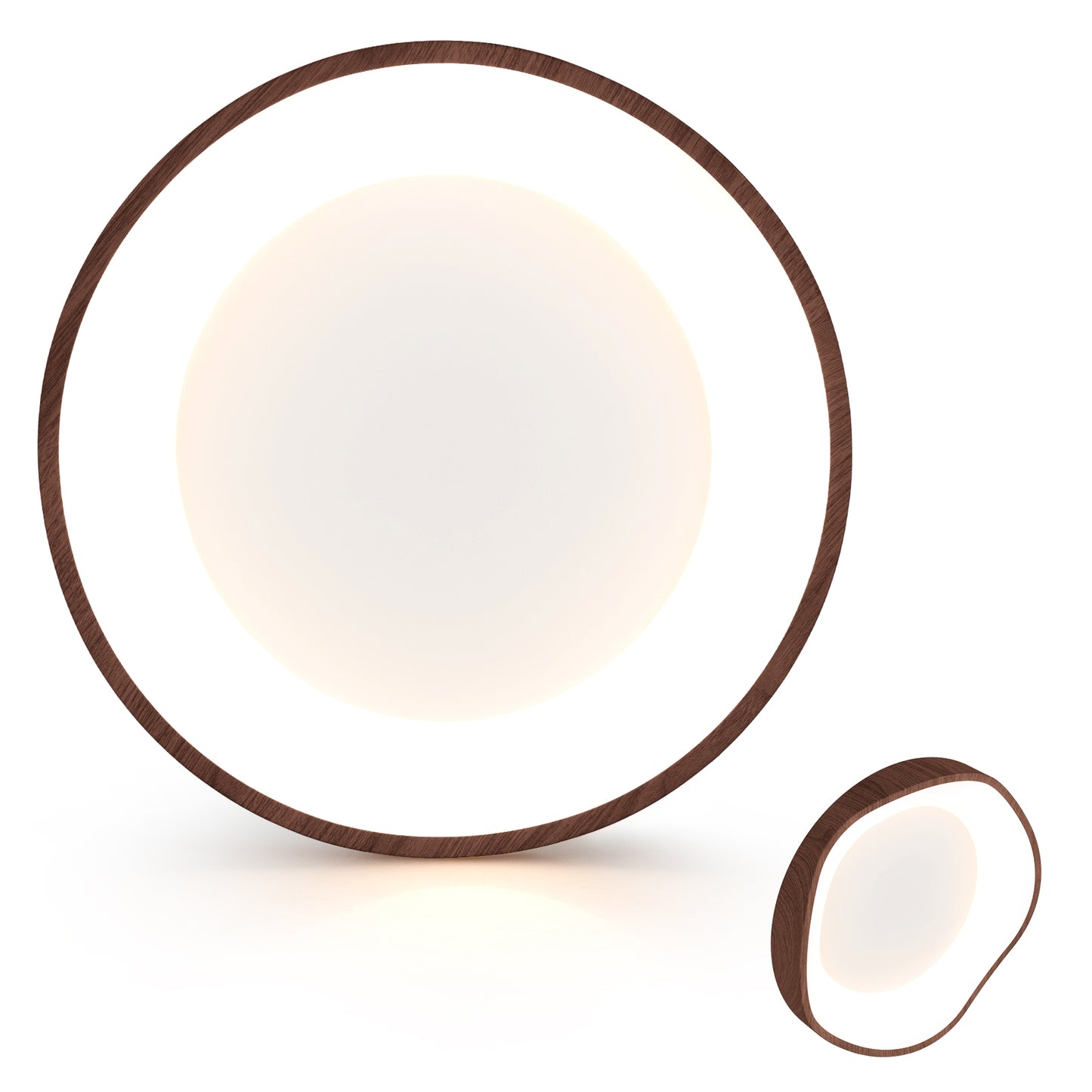 24W LED Mount Ceiling Light with Wood Texture & Metal Frame – Brown