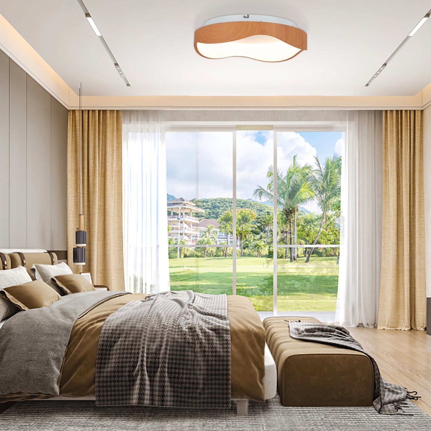24W LED Mount Ceiling Light with Wood Texture & Metal Frame – Natural