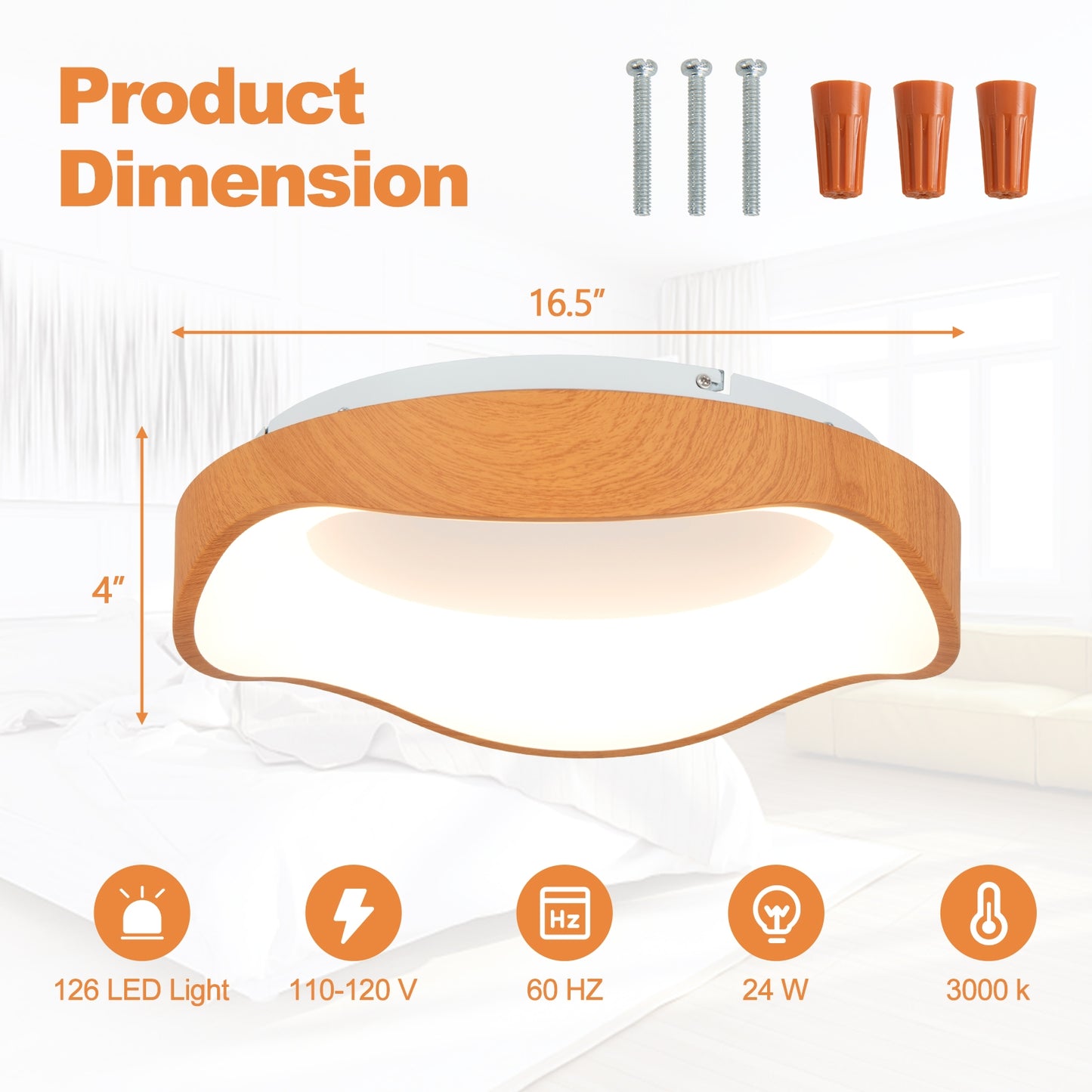 24W LED Mount Ceiling Light with Wood Texture & Metal Frame – Natural