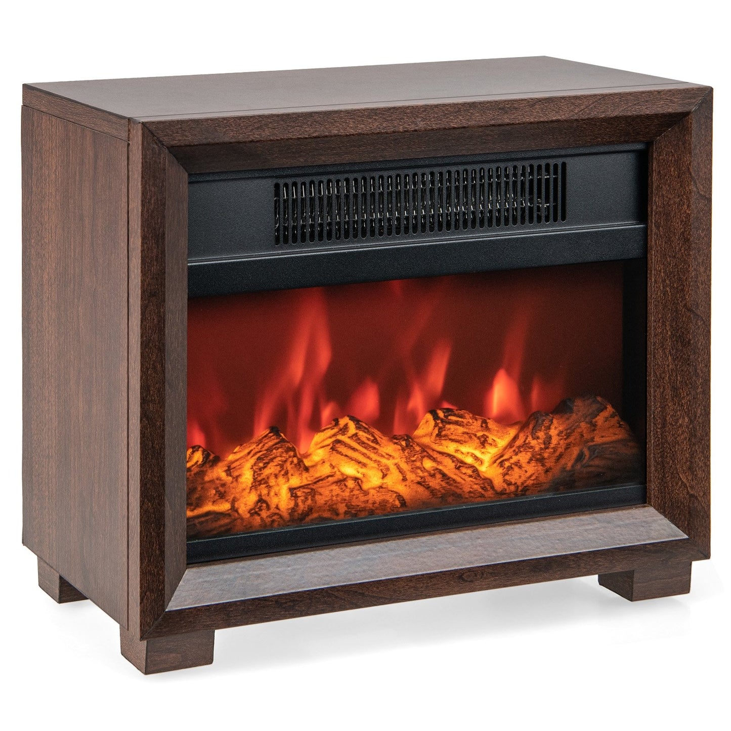 Compact Wooden Tabletop Fireplace with Realistic Flame Effect