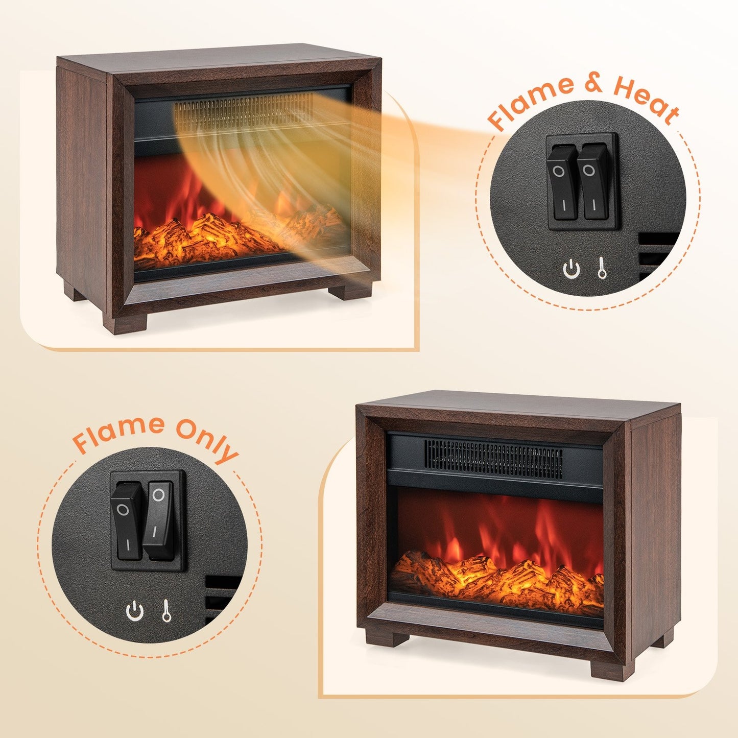 Compact Wooden Tabletop Fireplace with Realistic Flame Effect