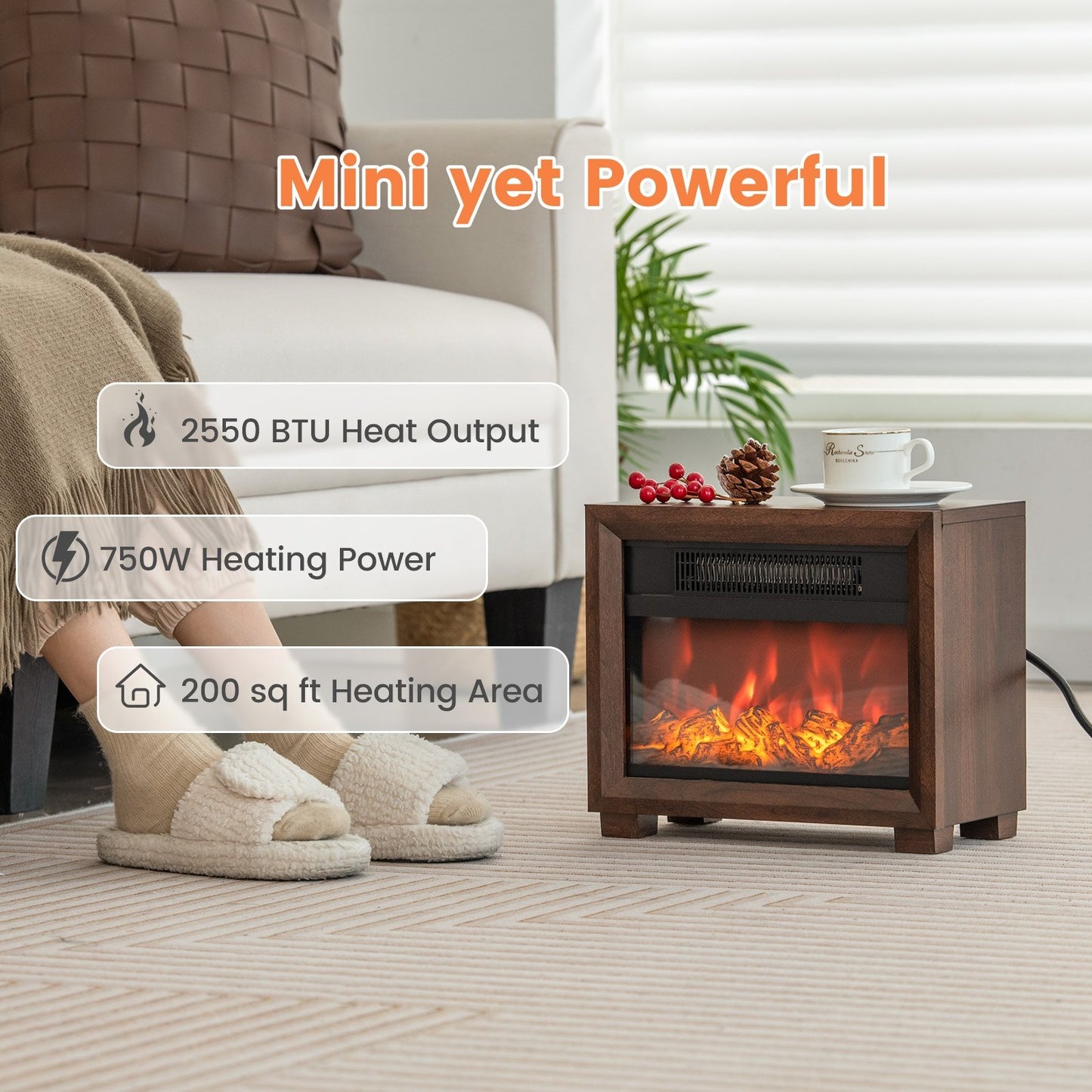 Compact Wooden Tabletop Fireplace with Realistic Flame Effect