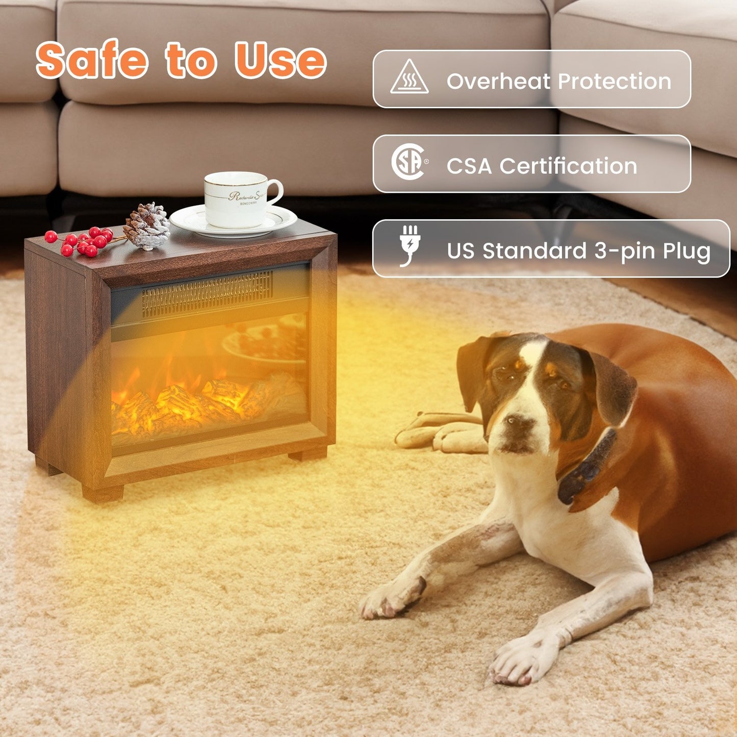 Compact Wooden Tabletop Fireplace with Realistic Flame Effect