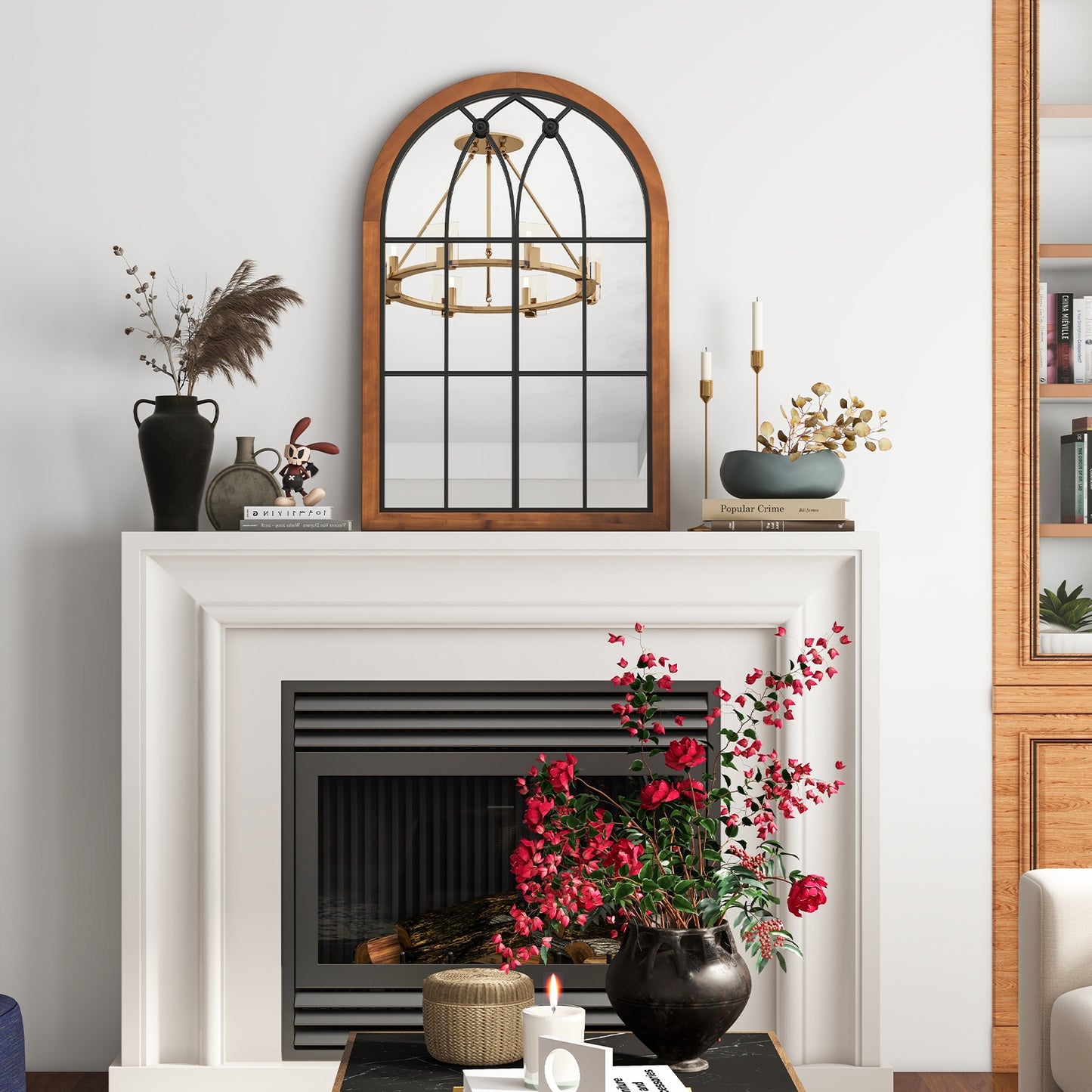 Arched Window Design Wall Mirror with Sturdy Backboard