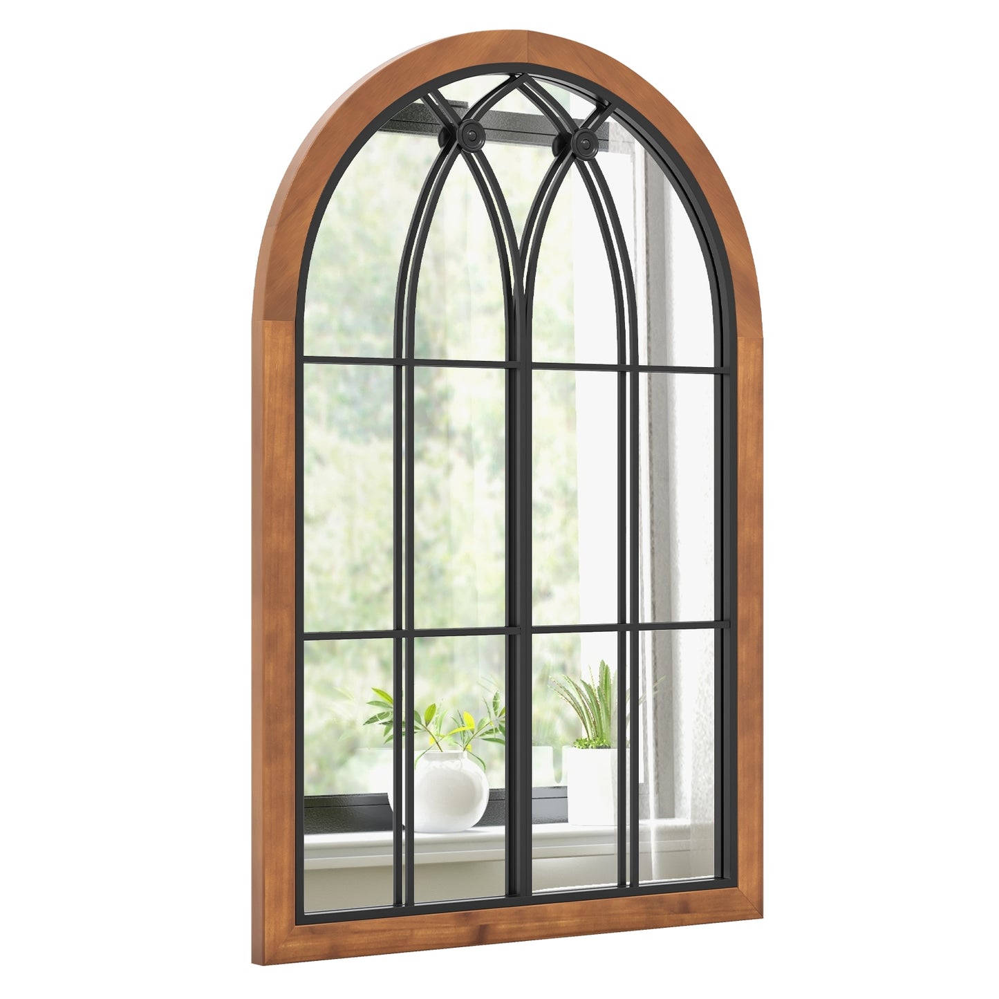 Arched Window Design Wall Mirror with Sturdy Backboard
