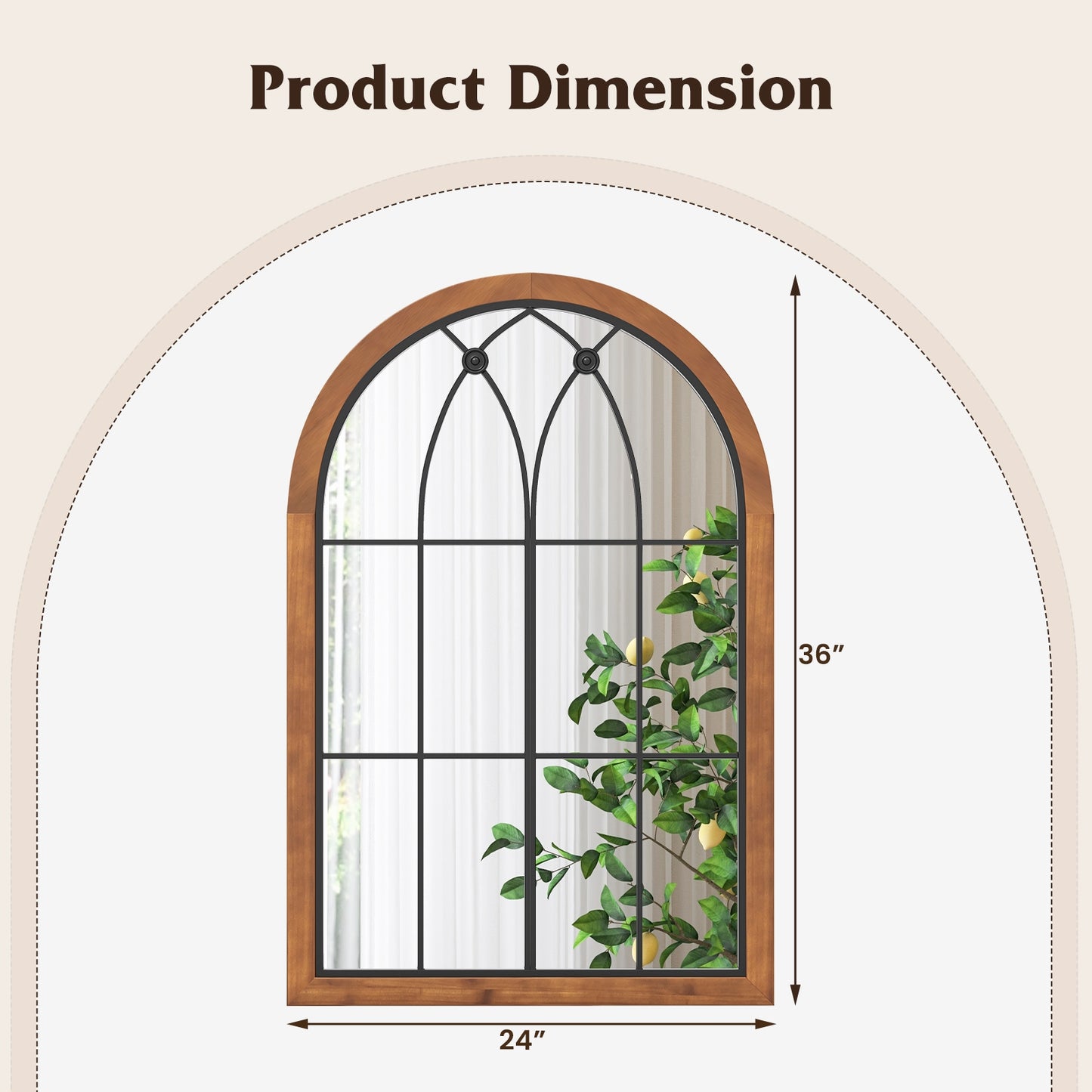 Arched Window Design Wall Mirror with Sturdy Backboard