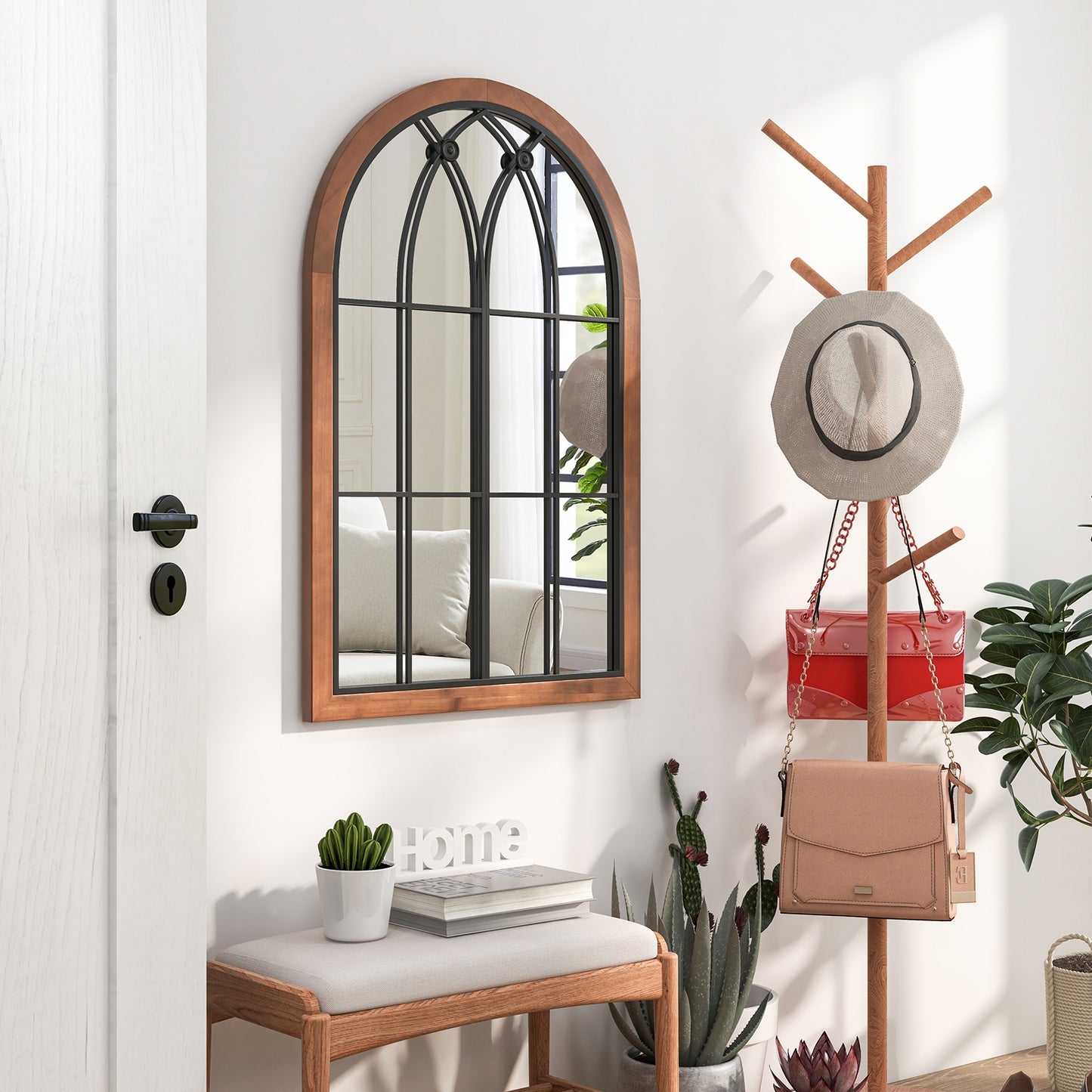 Arched Window Design Wall Mirror with Sturdy Backboard