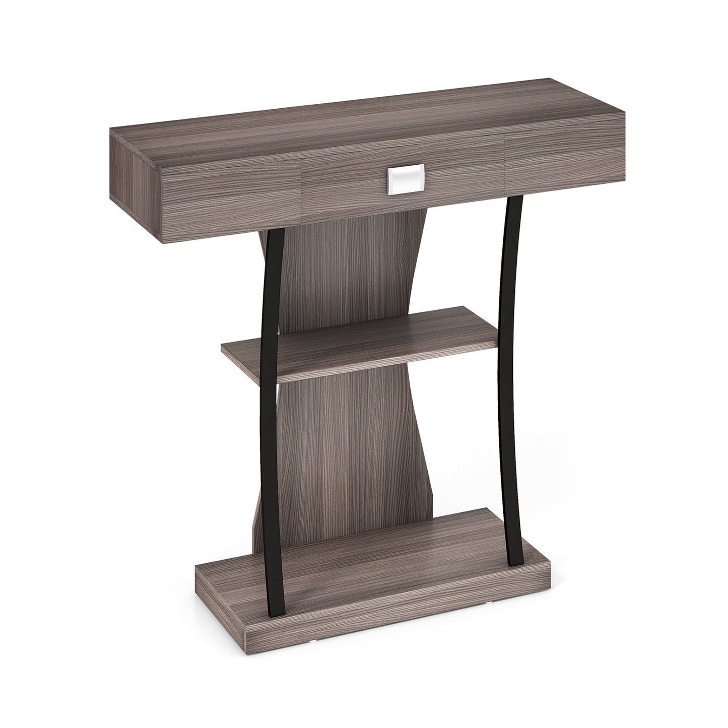 Entryway Console Table with Drawer and 2-Tier Shelves, Modern Accent Furniture, Grey