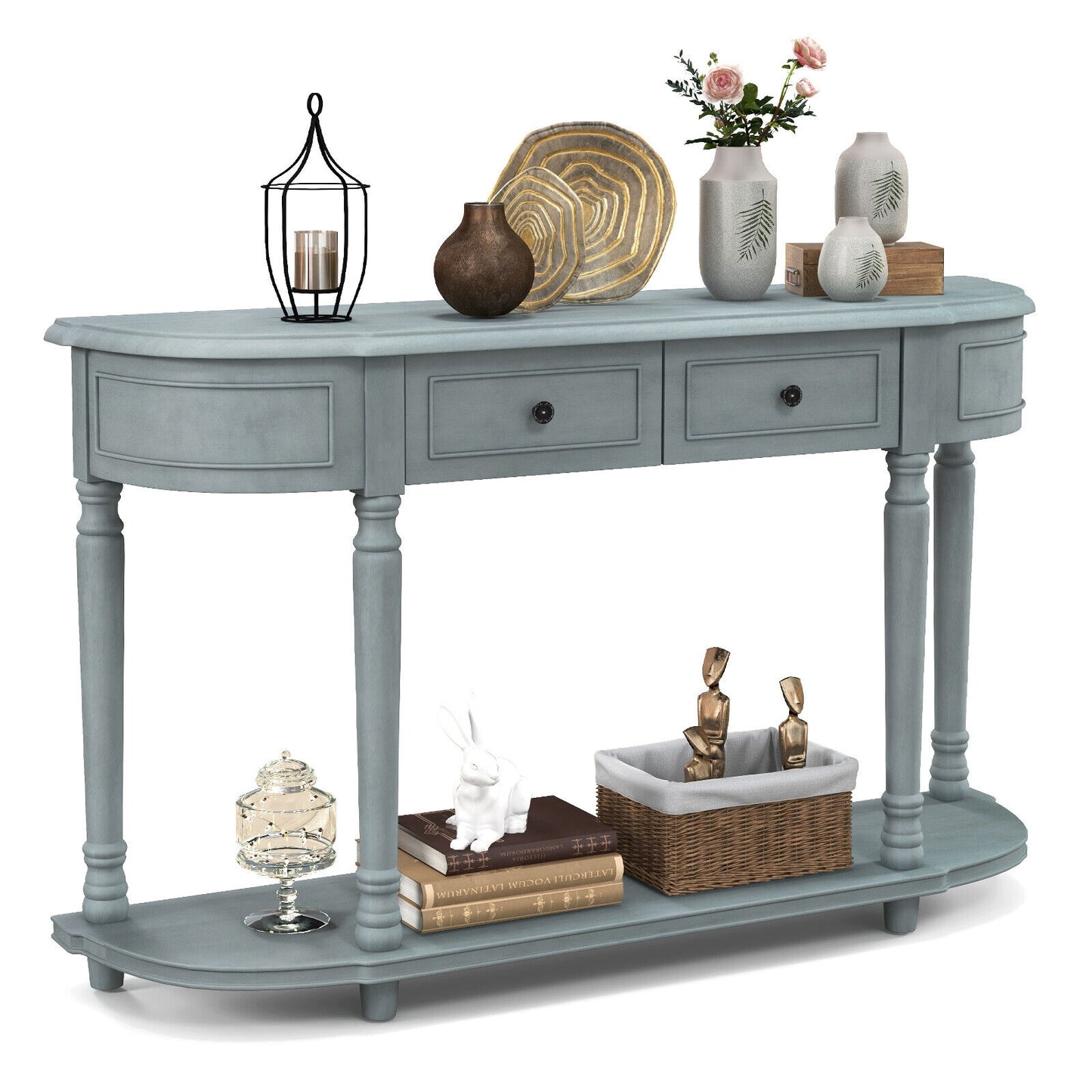 Retro Entryway Table with Two Storage Drawers and Bottom Shelf, 52 Inch Accent Console