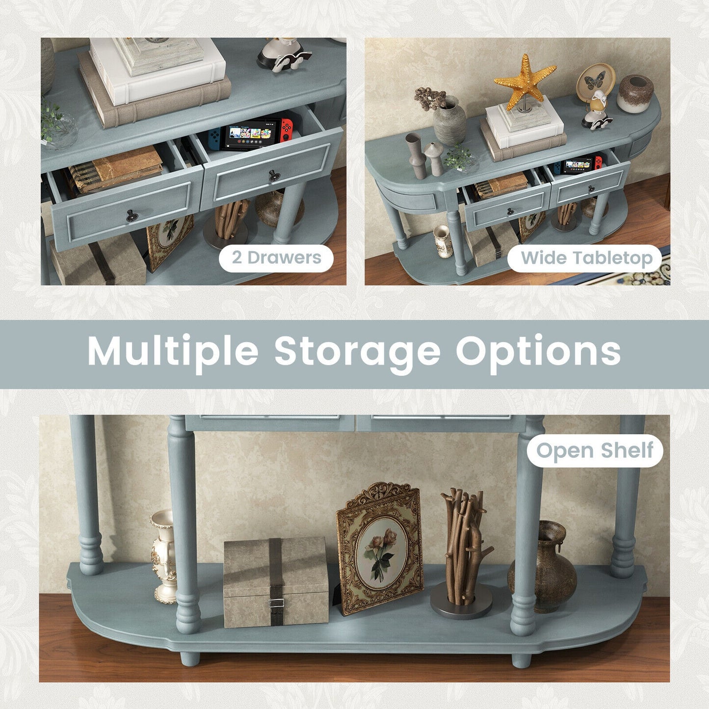 Retro Entryway Table with Two Storage Drawers and Bottom Shelf, 52 Inch Accent Console