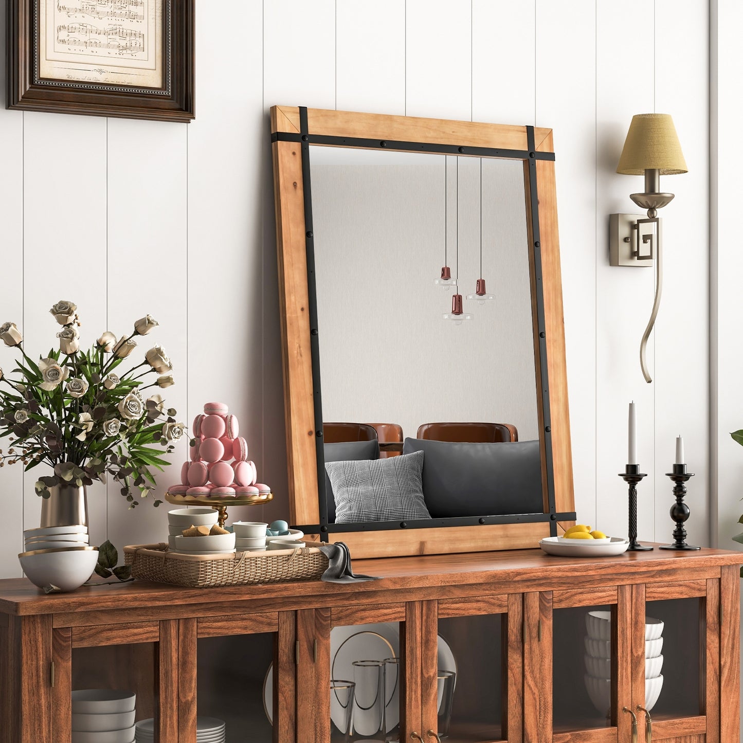 30 x 40 Inch Farmhouse Style Wall Mirror with Fir Wood Frame