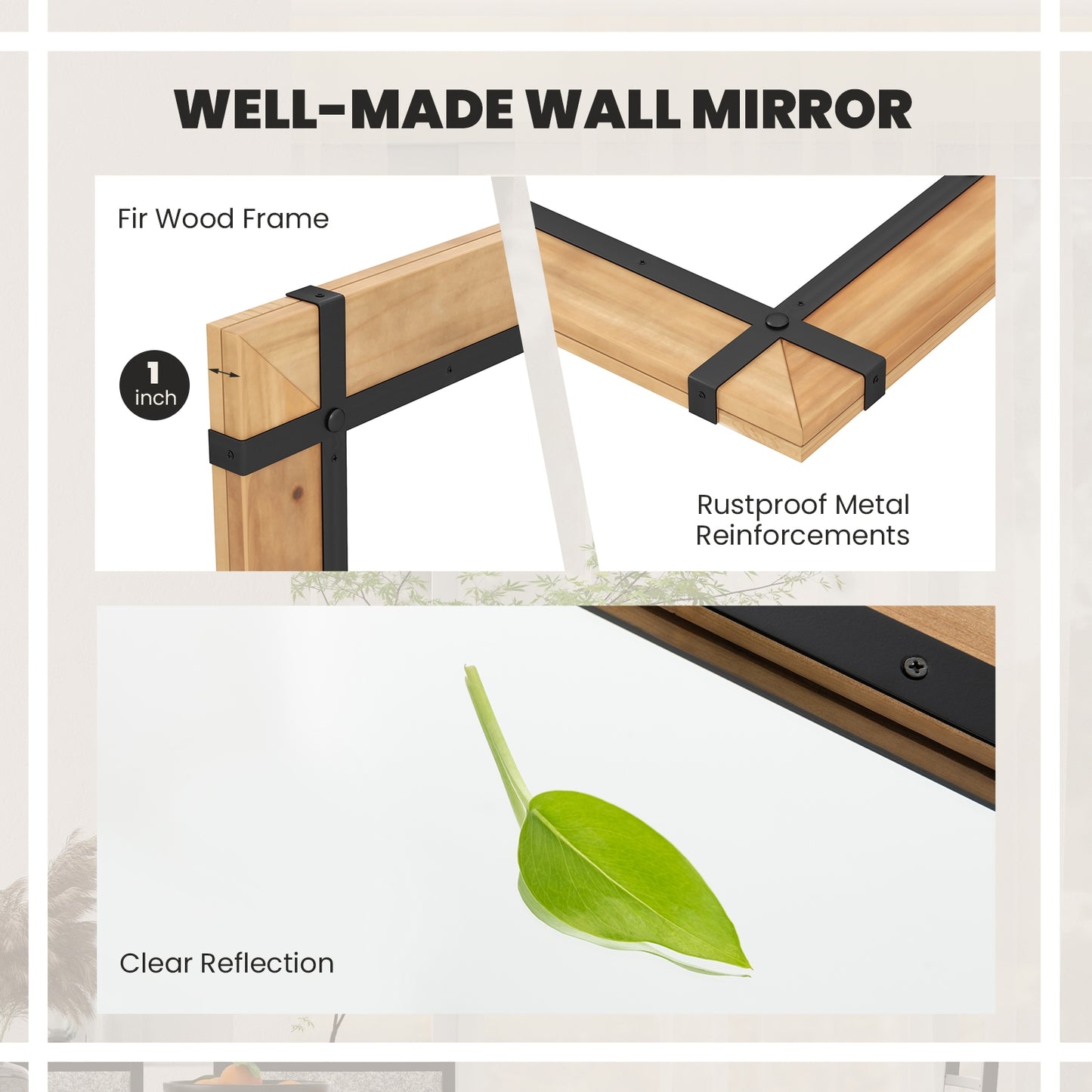 30 x 40 Inch Farmhouse Style Wall Mirror with Fir Wood Frame