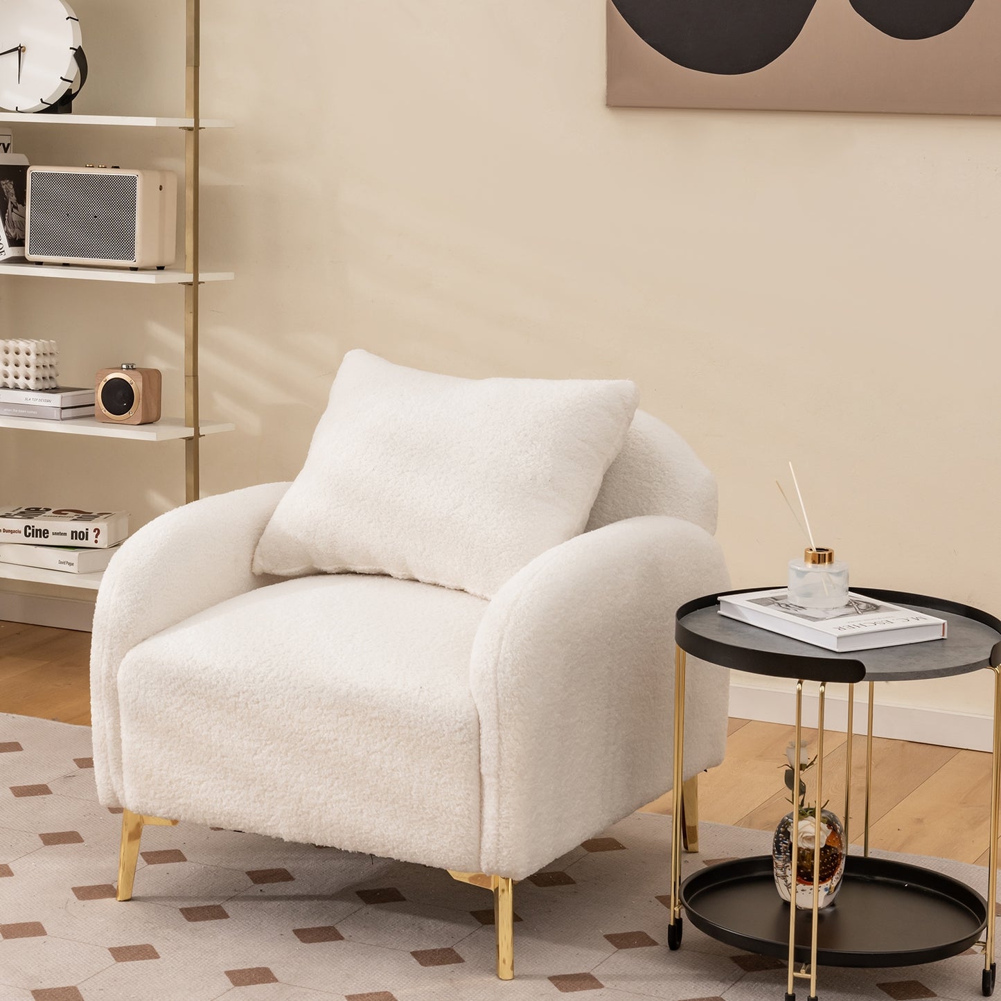 Cozy Faux Fur Lounge Chair with Plush Cushion and Removable Pillow