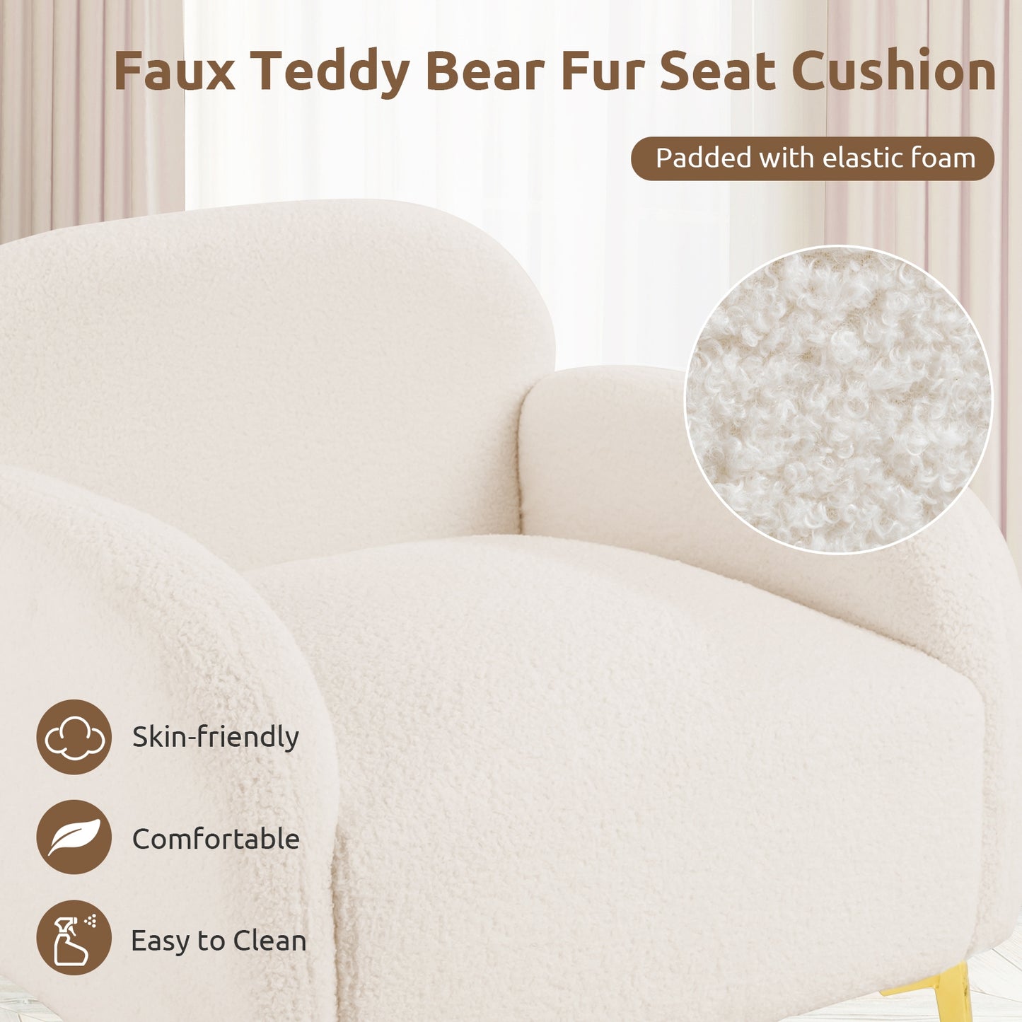 Cozy Faux Fur Lounge Chair with Plush Cushion and Removable Pillow