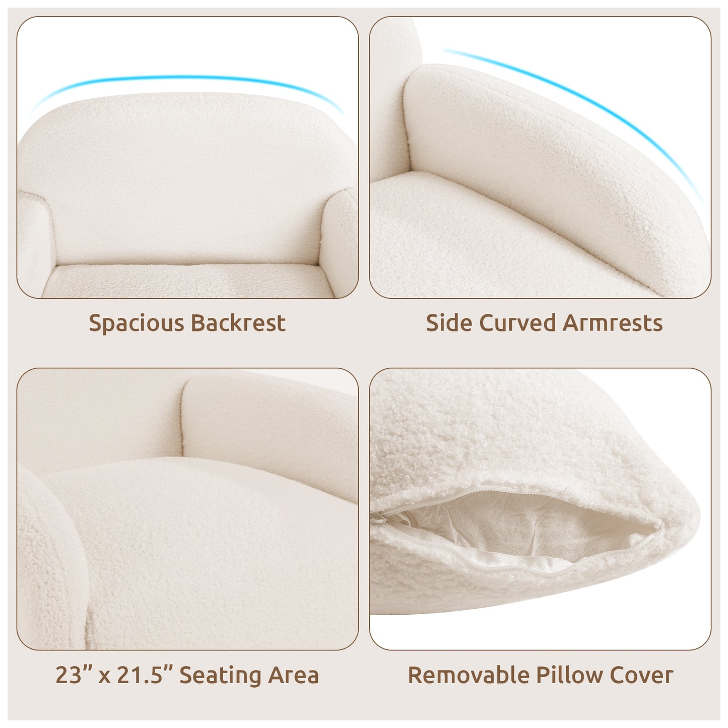 Cozy Faux Fur Lounge Chair with Plush Cushion and Removable Pillow