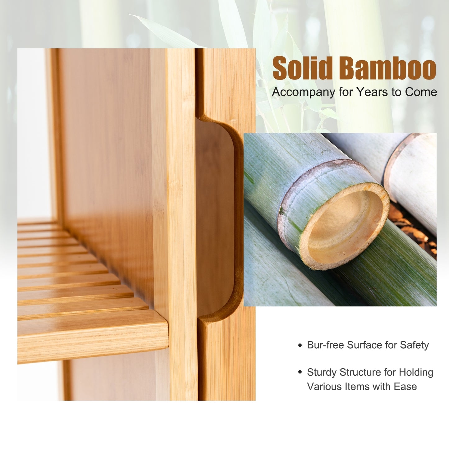 Space Saving Bamboo Storage Cabinet with 3 Shelves and Door