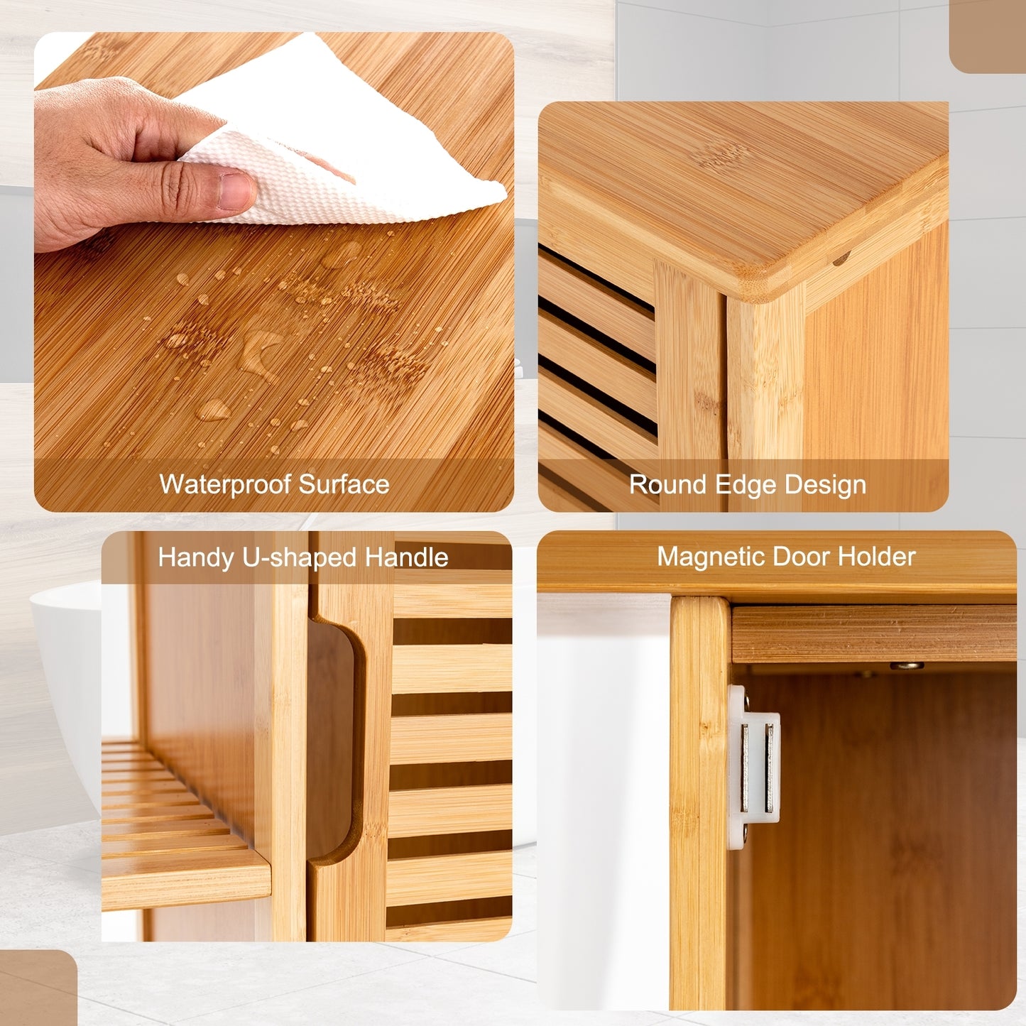 Space Saving Bamboo Storage Cabinet with 3 Shelves and Door