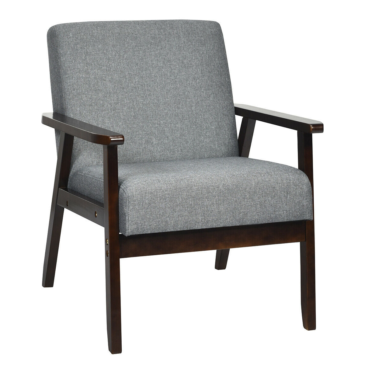 Mid-Century Style Accent Chair with Solid Wood Frame and Soft Fabric Seat, Grey