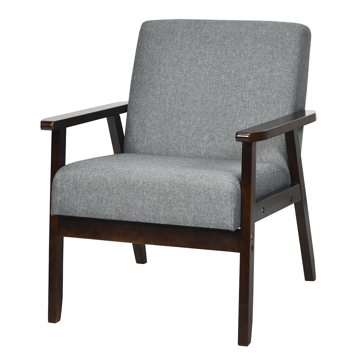 Mid-Century Style Accent Chair with Solid Wood Frame and Soft Fabric Seat, Grey